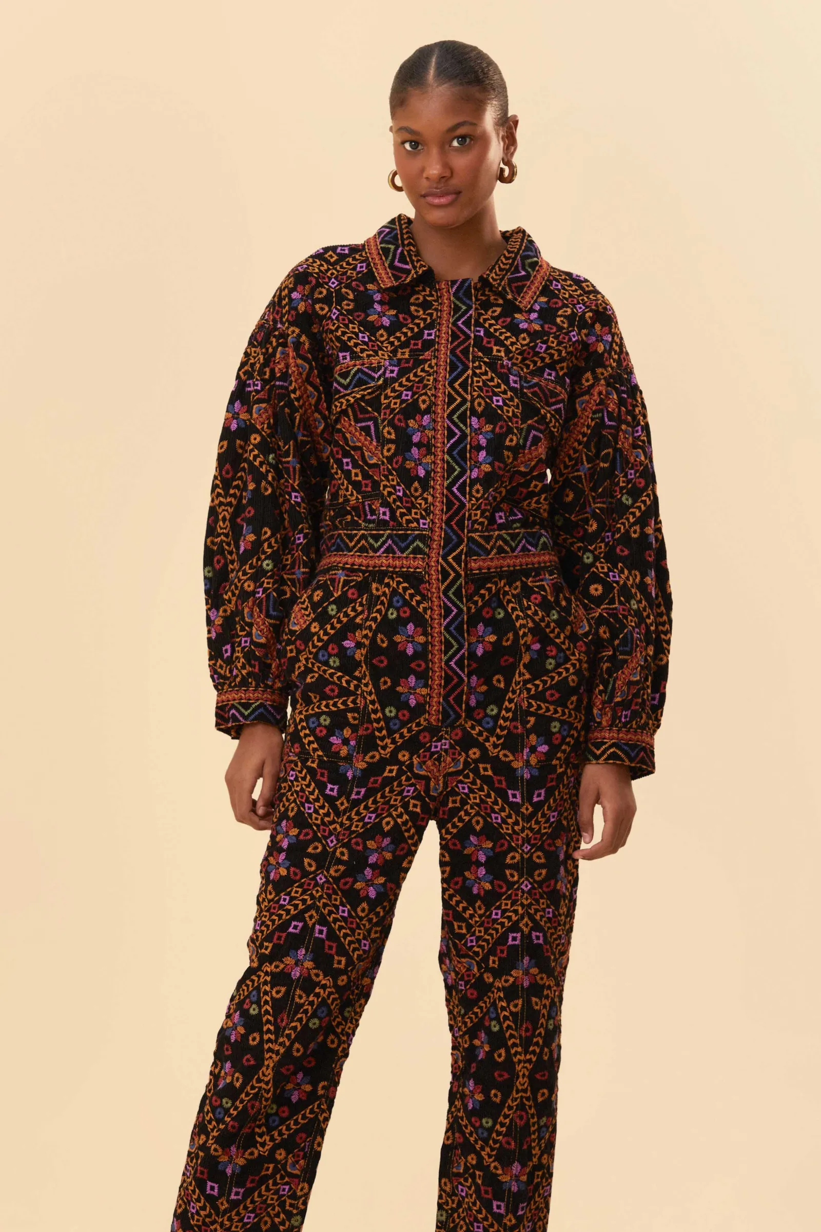EMBROIDERED LONG SLEEVE JUMPSUIT