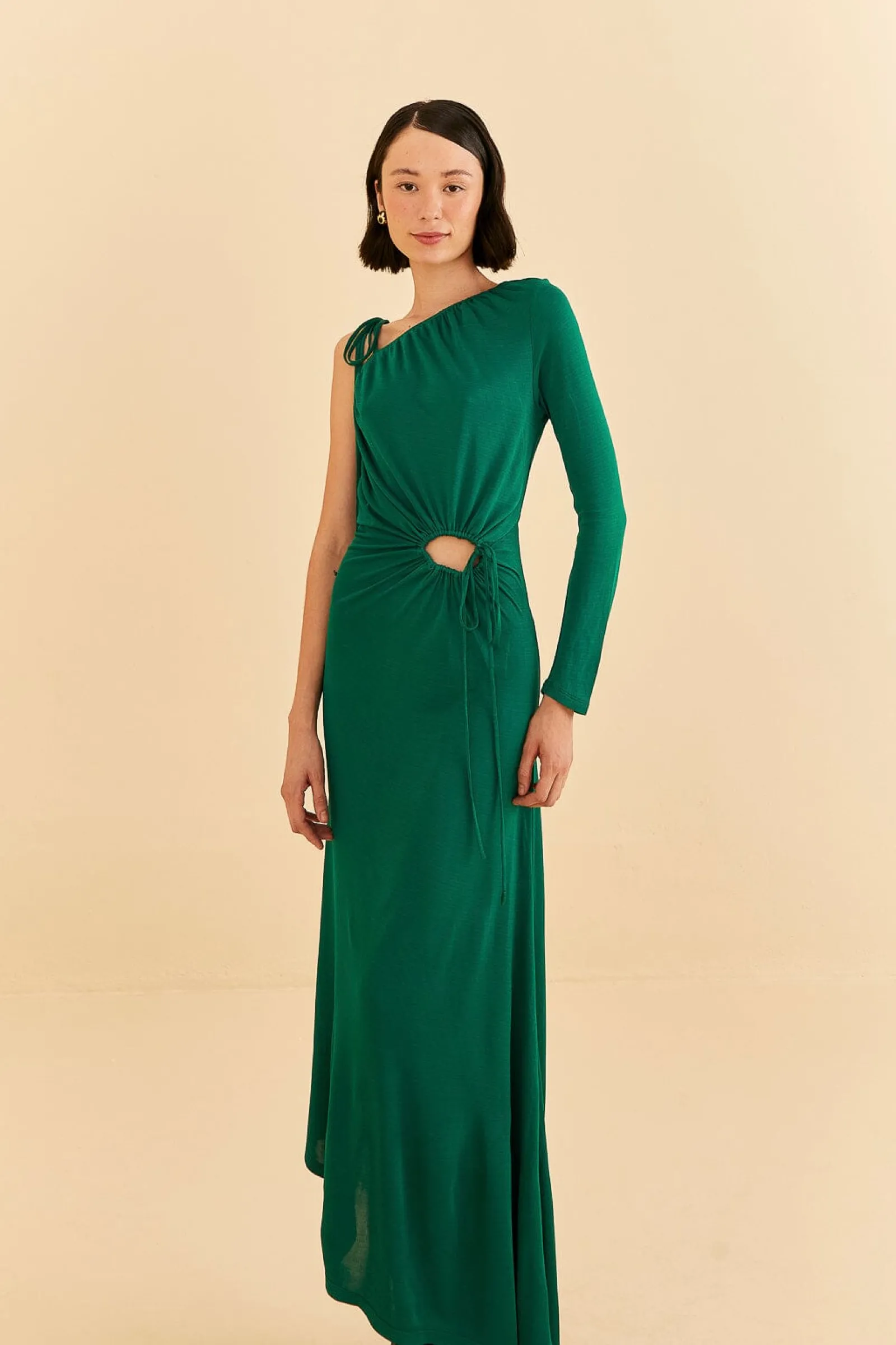EMERALD ONE SHOULDER MIDI DRESS