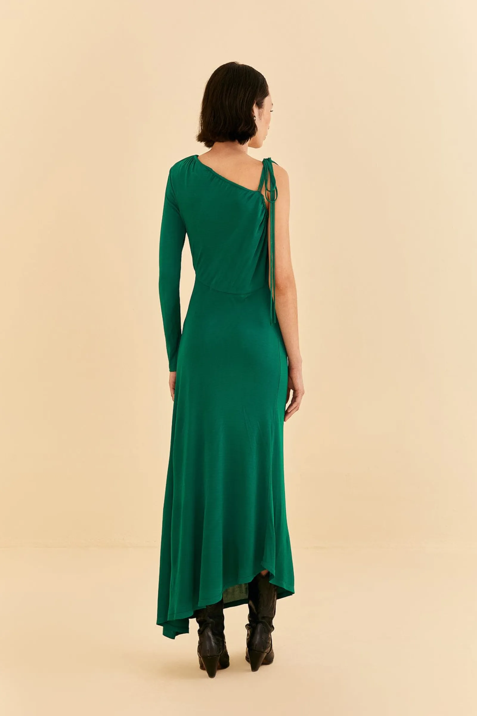 EMERALD ONE SHOULDER MIDI DRESS