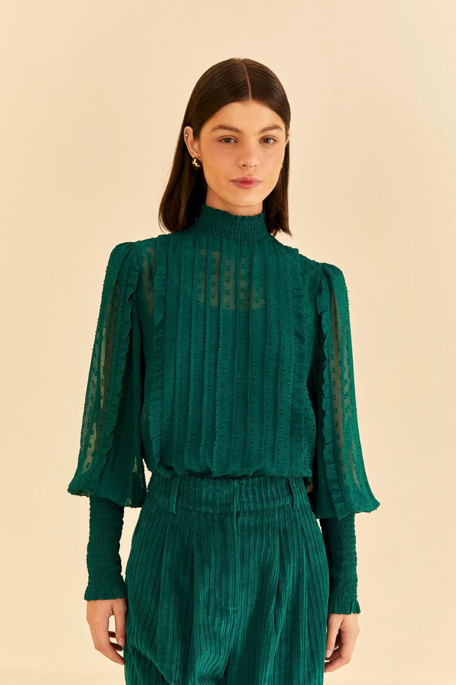 EMERALD RUFFLE LONG SLEEVE BLOUSE