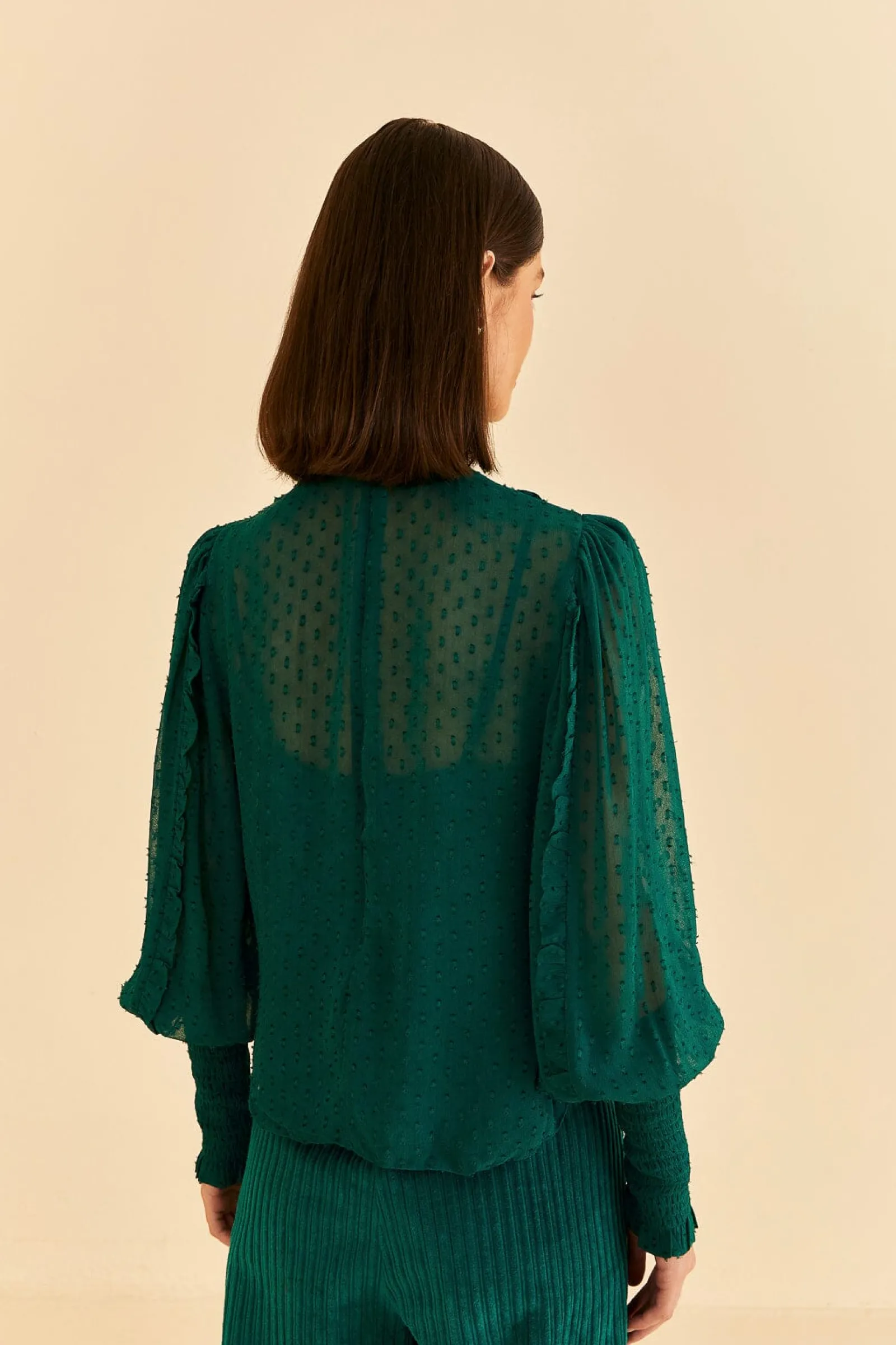 EMERALD RUFFLE LONG SLEEVE BLOUSE