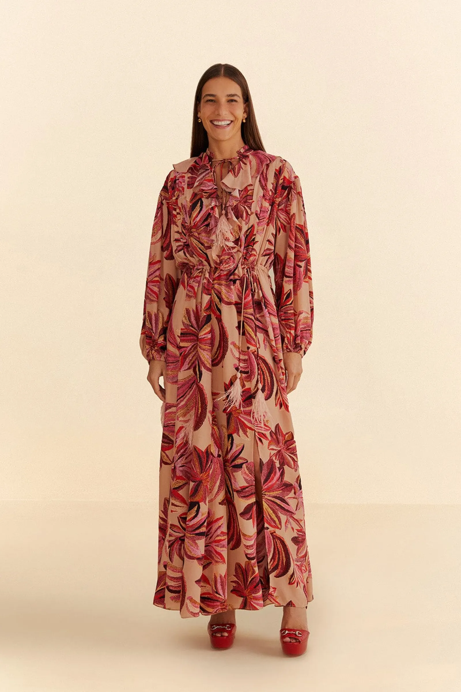  FLORAL TAPESTRY V NECK MAXI DRESS