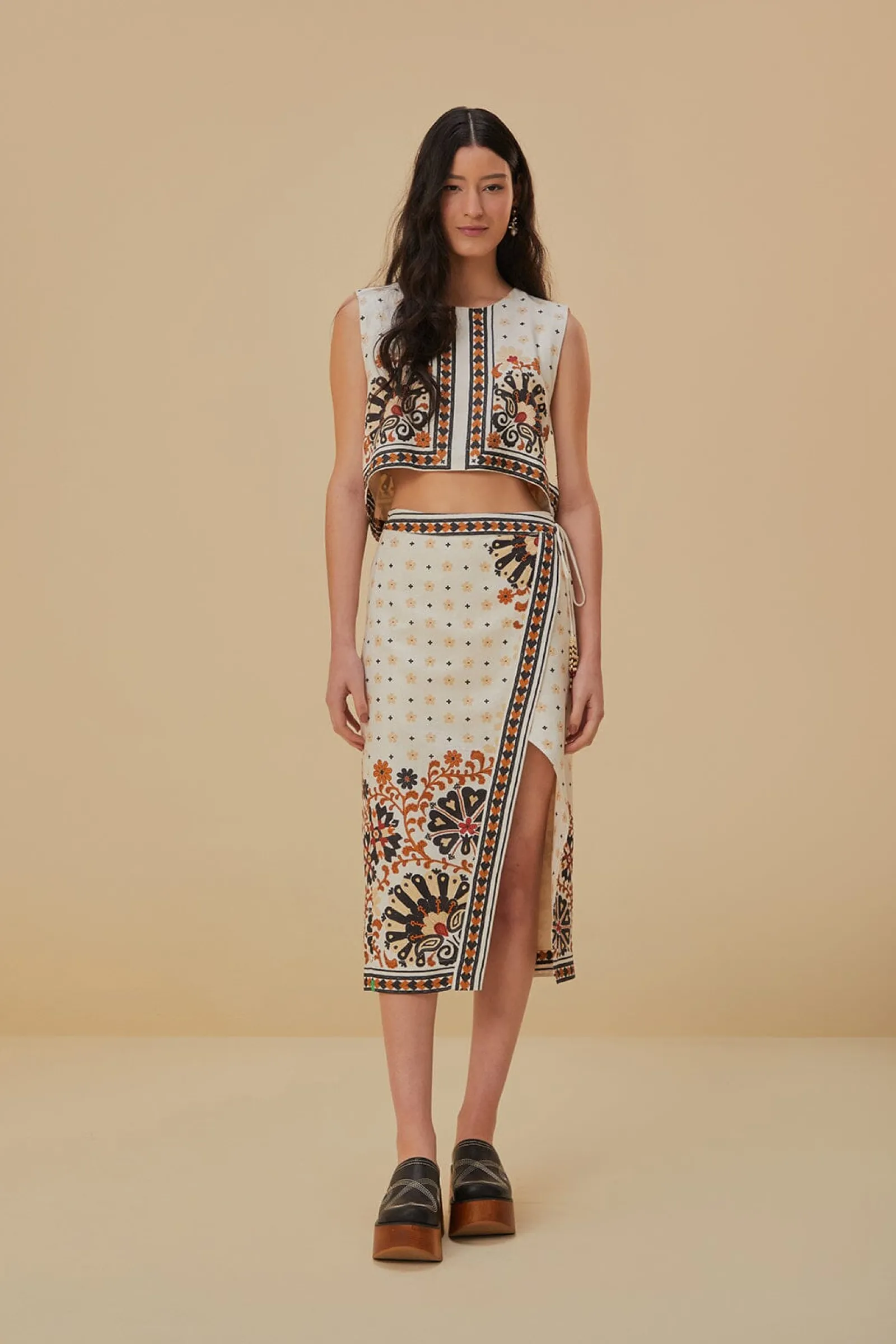 FLOWER FAN TAPESTRY OFF-WHITE CROPPED