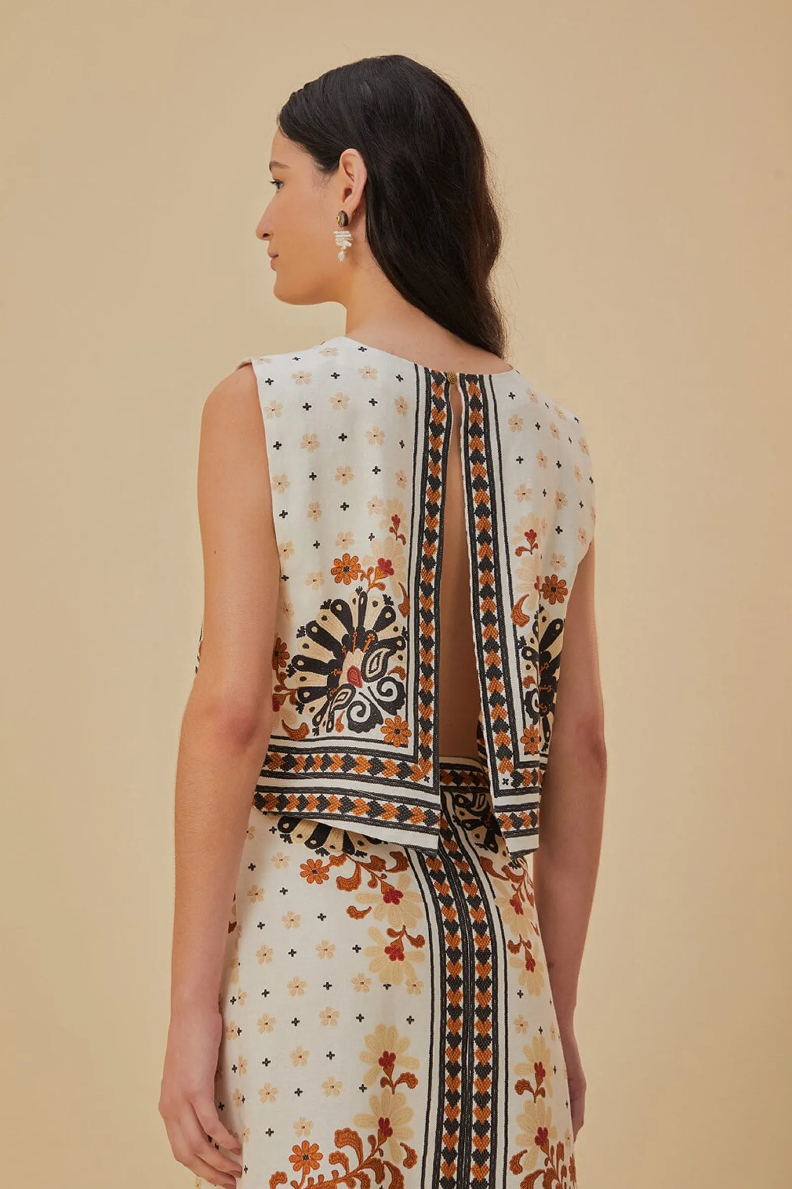 FLOWER FAN TAPESTRY OFF-WHITE CROPPED