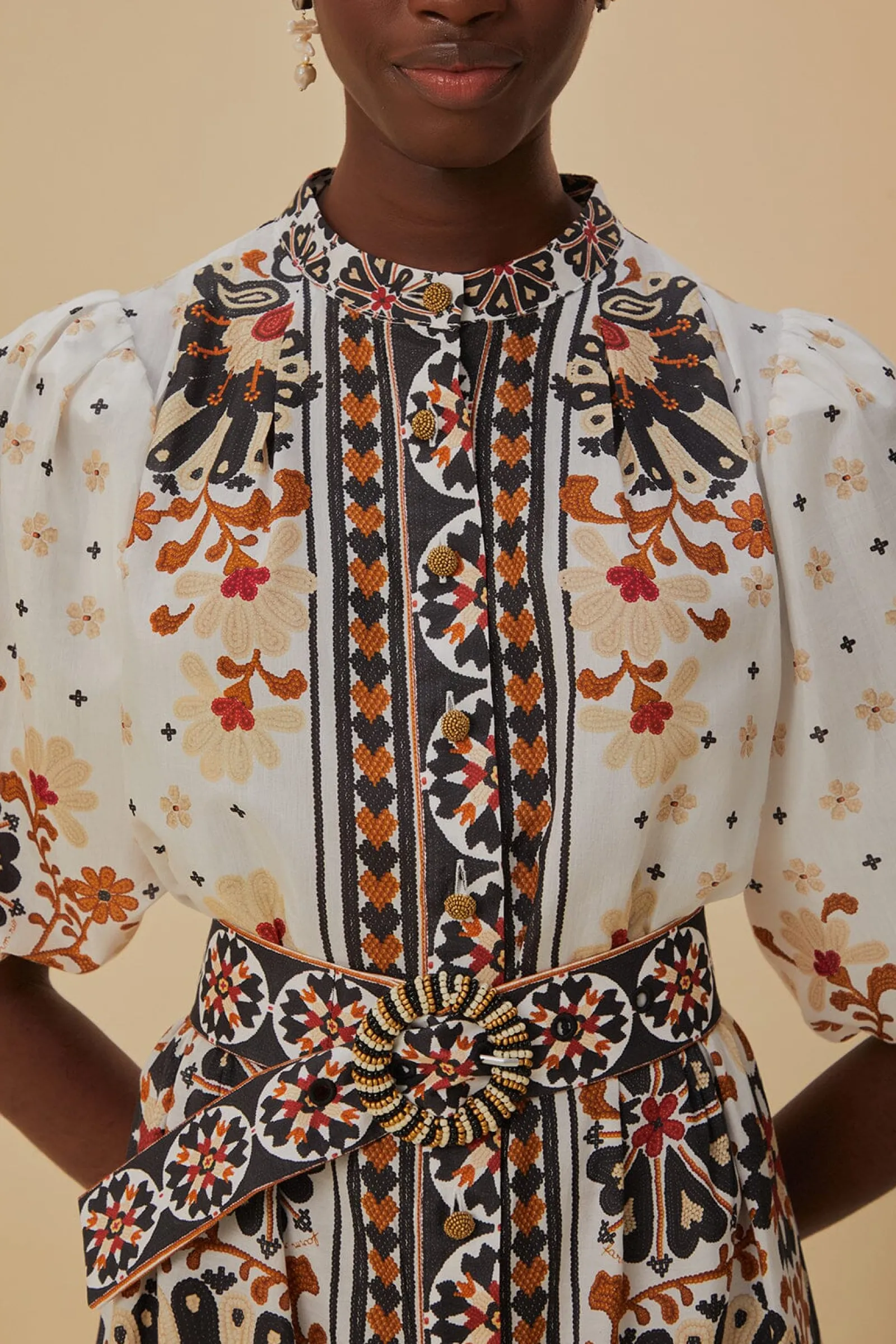 FLOWER FAN TAPESTRY OFF-WHITE MINI DRESS