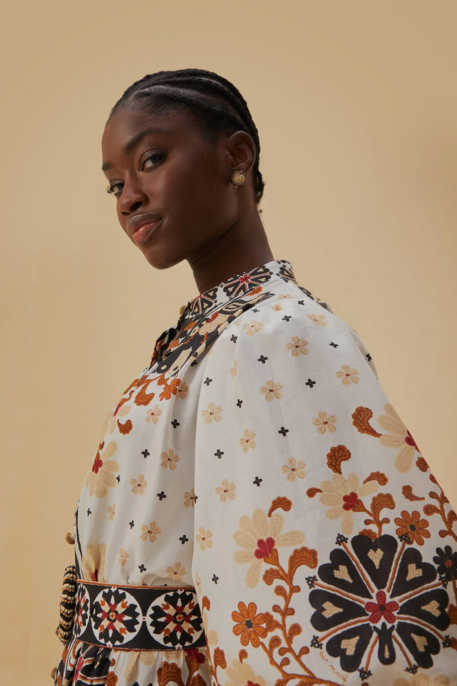 FLOWER FAN TAPESTRY OFF-WHITE MINI DRESS