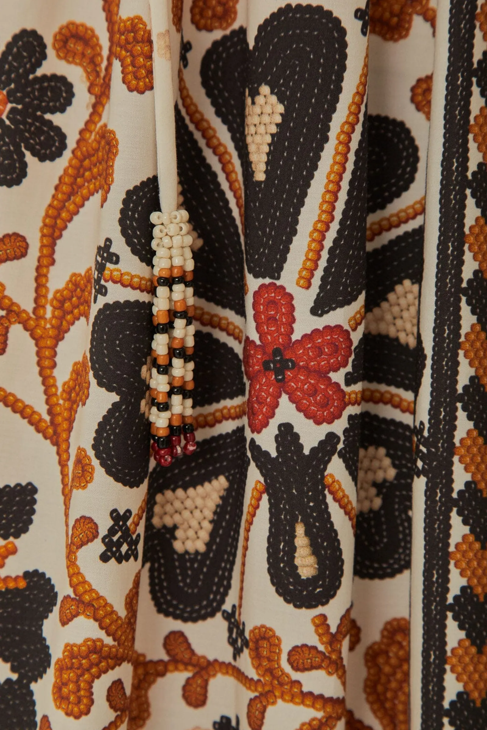 FLOWER FAN TAPESTRY OFF-WHITE MIDI DRESS