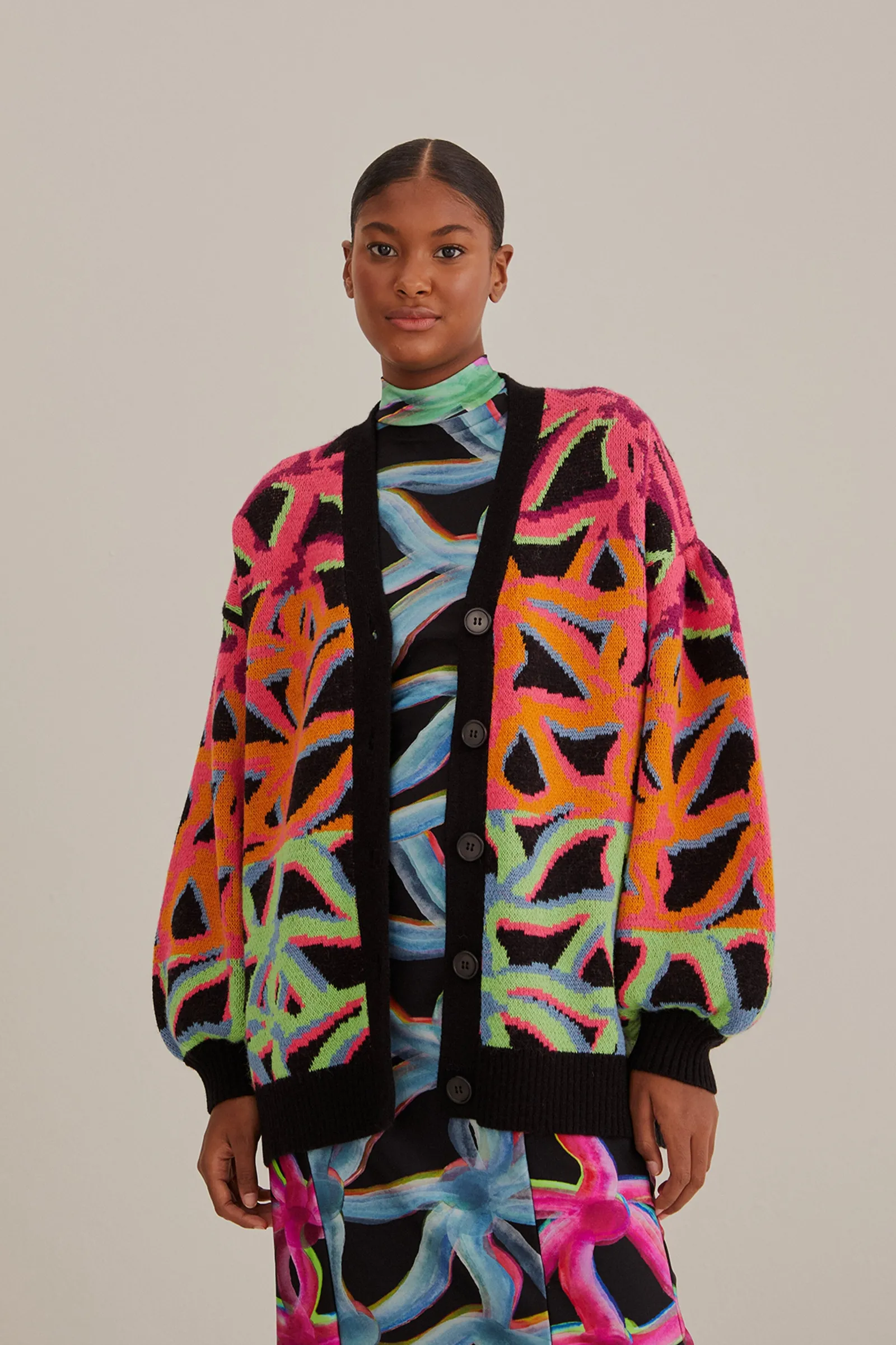  GARDEN PLAID KNIT CARDIGAN