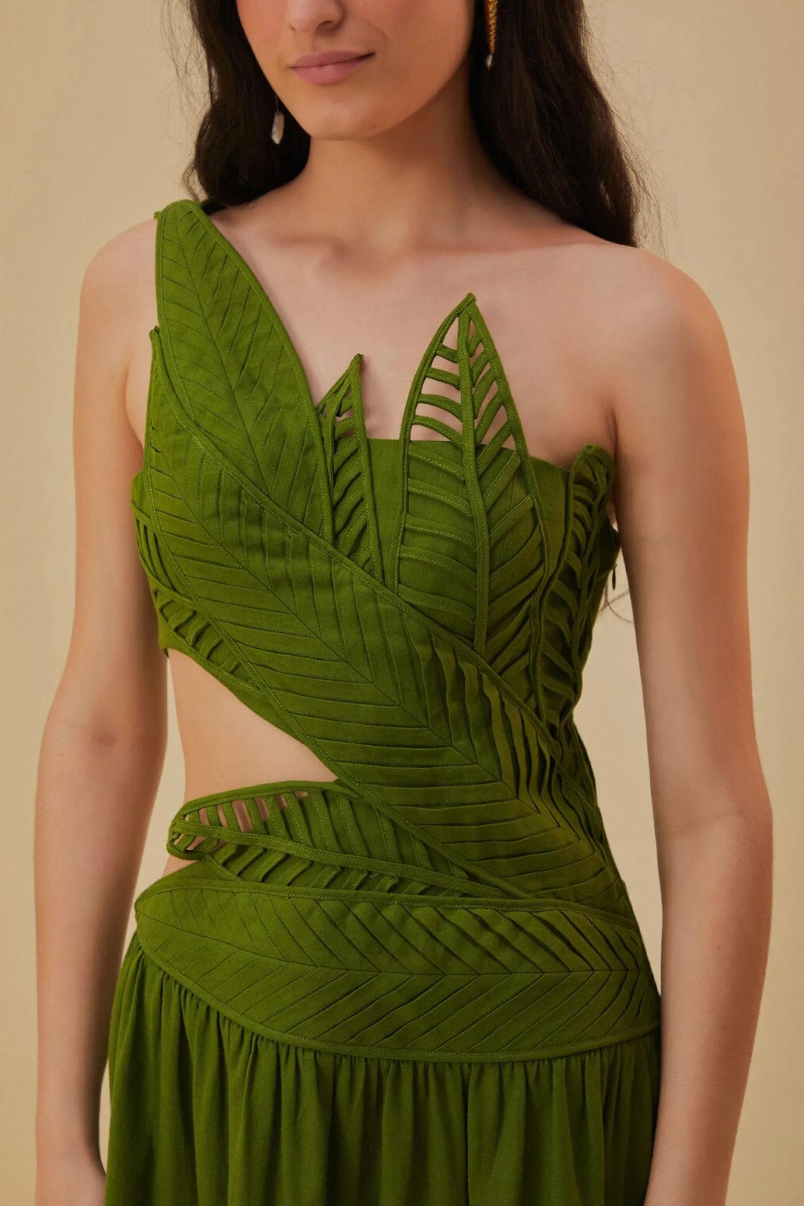 GREEN LEAVES CUT OUT MIDI DRESS