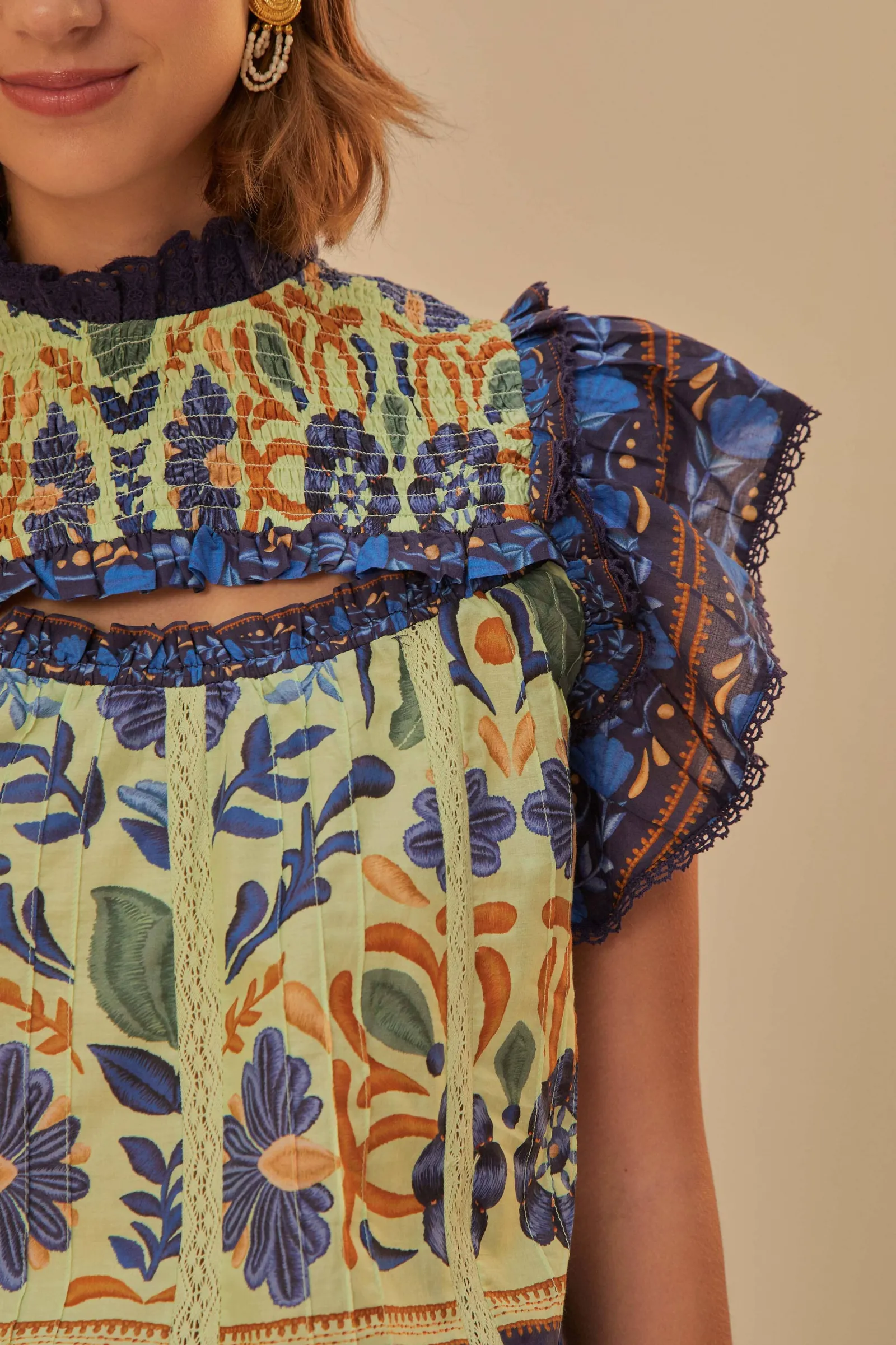 GREEN OCEAN TAPESTRY LACE BLOUSE