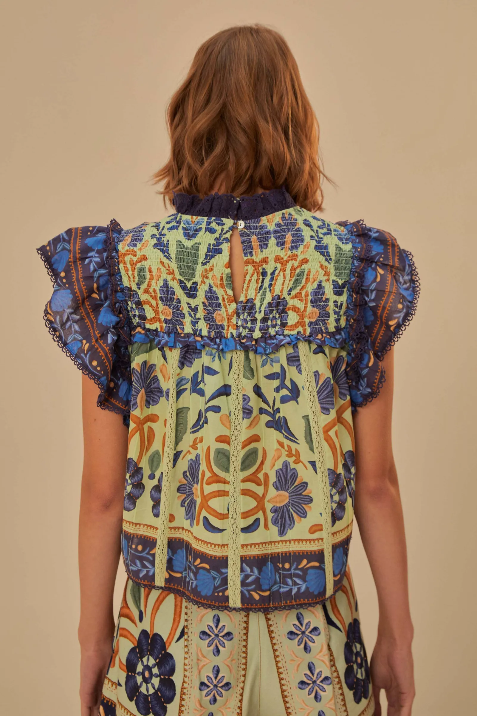 GREEN OCEAN TAPESTRY LACE BLOUSE