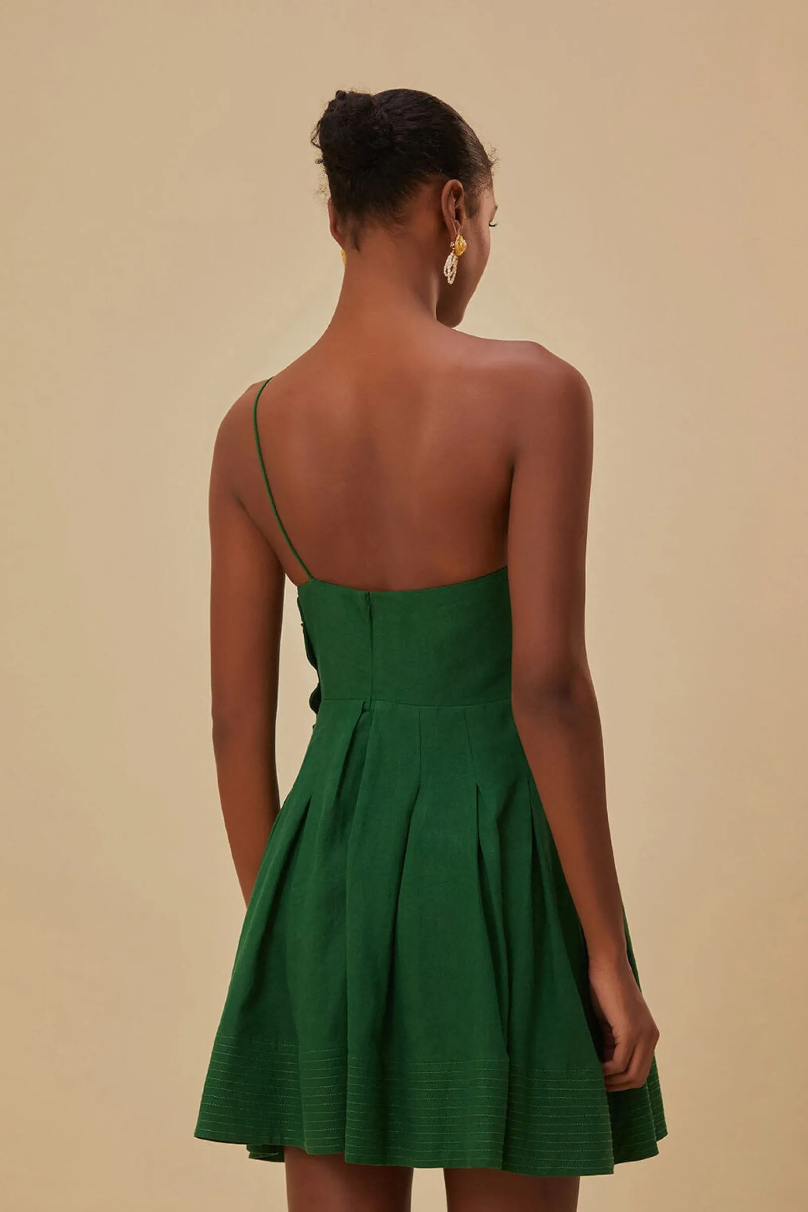 GREEN ONE SHOULDER LEA MINI DRESS