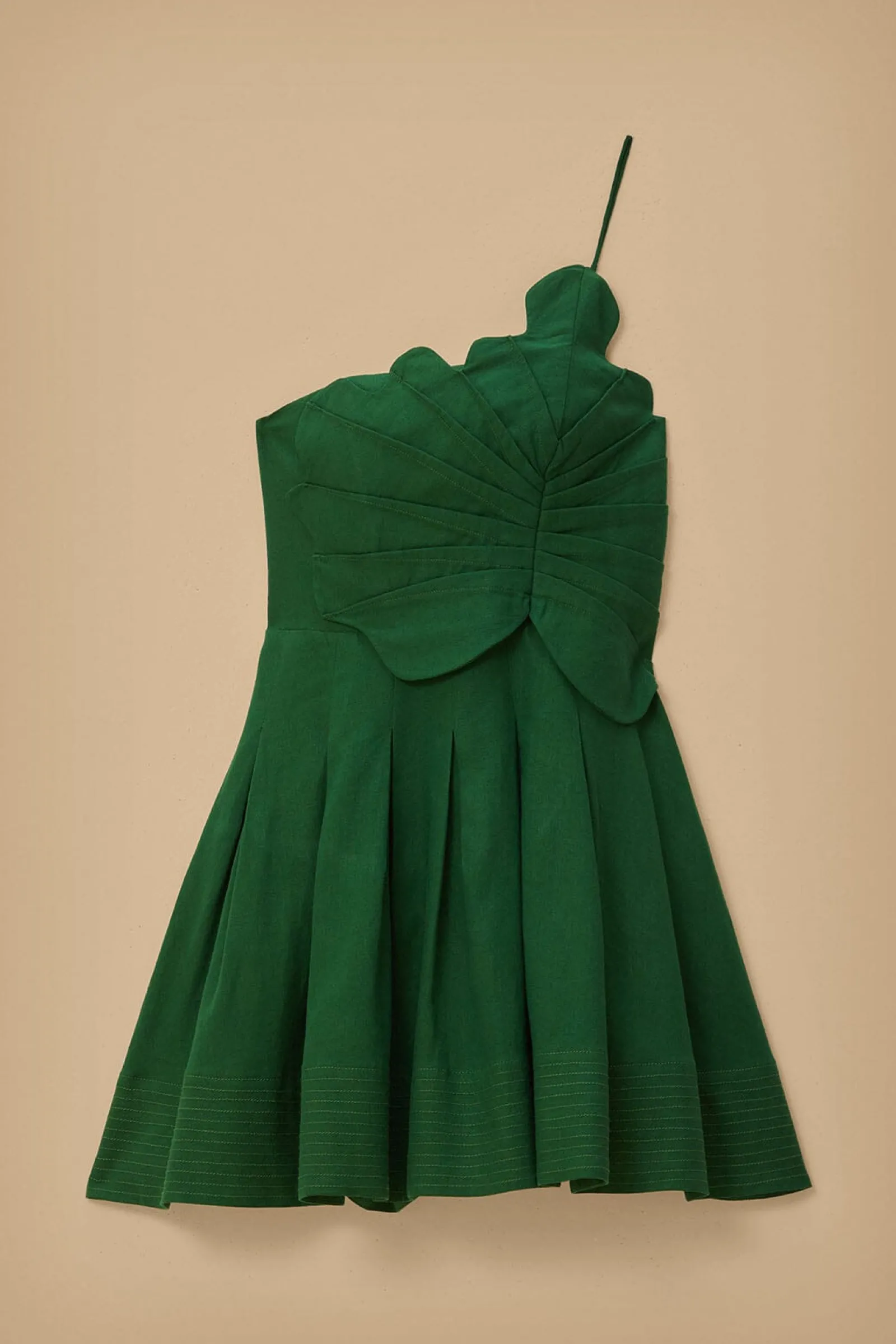 GREEN ONE SHOULDER LEA MINI DRESS