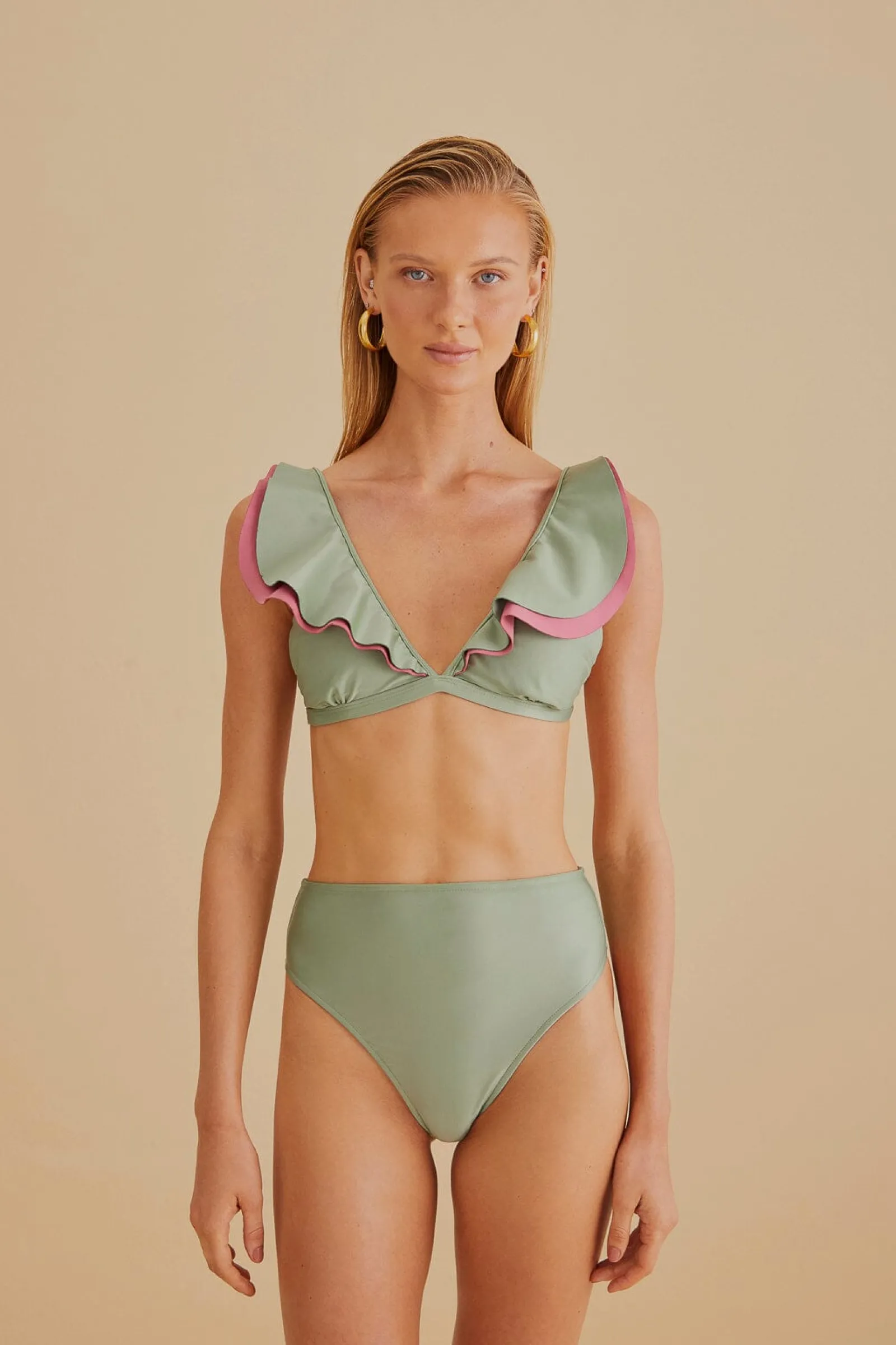 GREEN RUFFLE BIKINI TOP