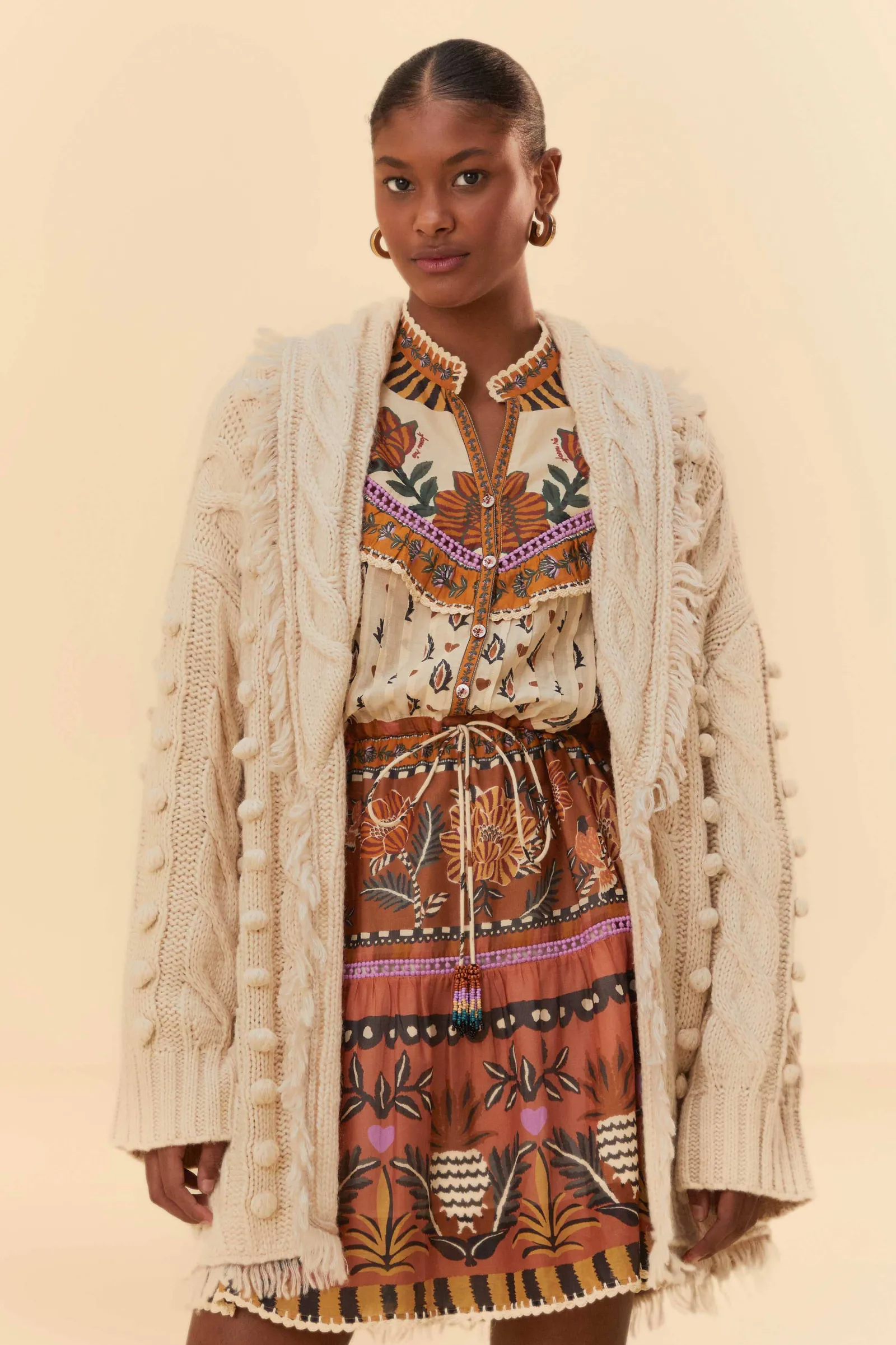  KHAKI BRAIDED KNIT CARDIGAN