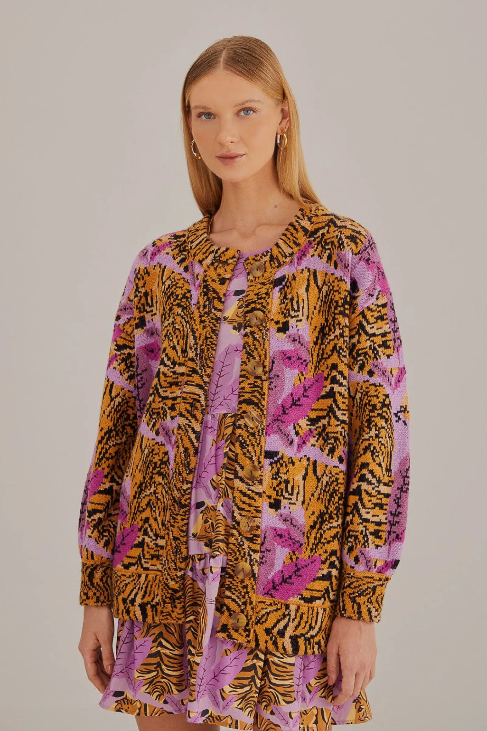  LAVENDER TIGER LEAVES KNIT CARDIGAN