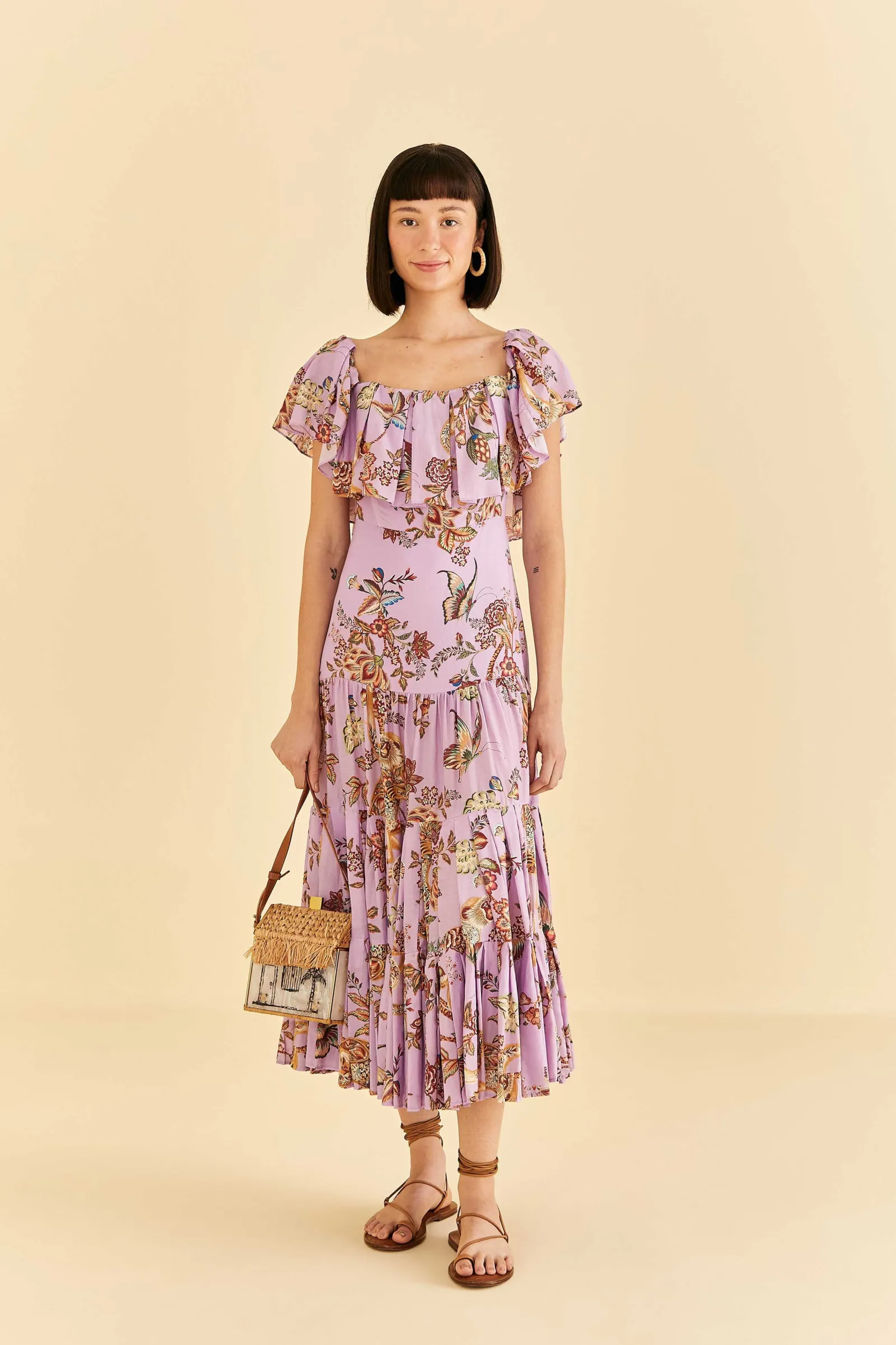  LILAC FLORAL MONKEY SHORT SLEEVE MAXI DRESS