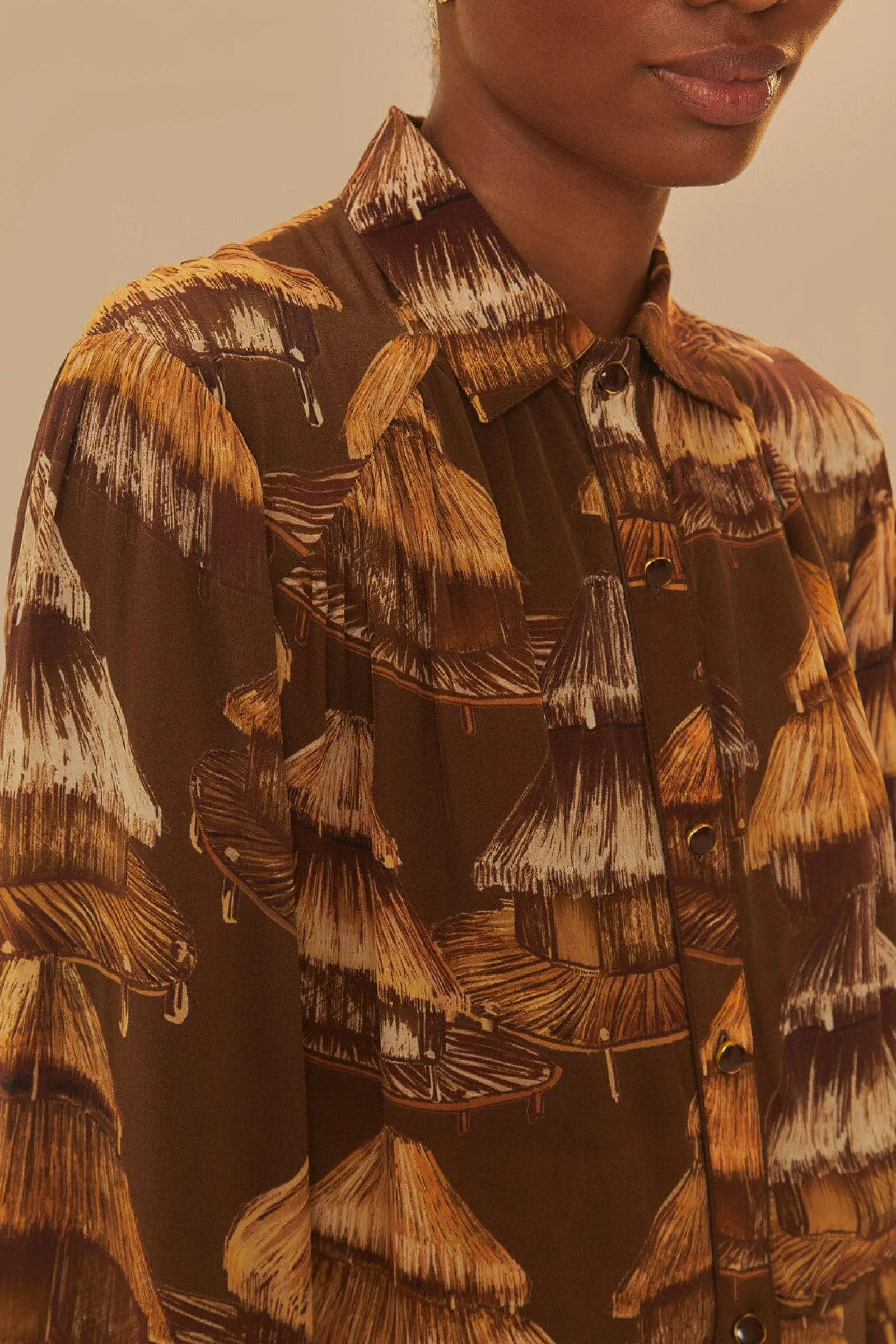 MALOCAS BEIGE LONG SLEEVE MIDI DRESS