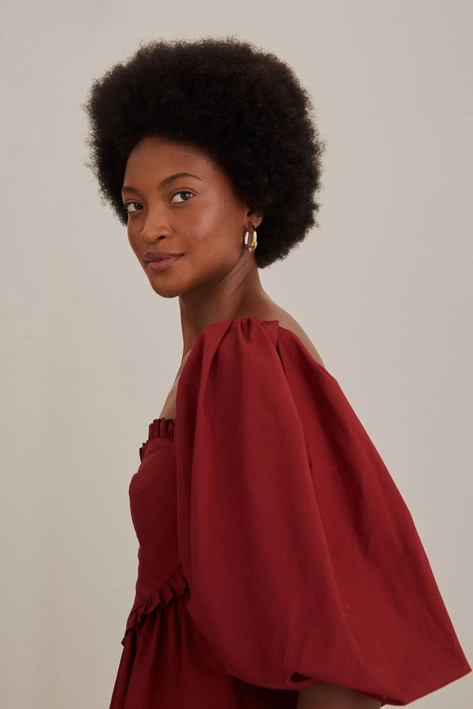 MARSALA HEART SHAPED PUFF SLEEVE BLOUSE