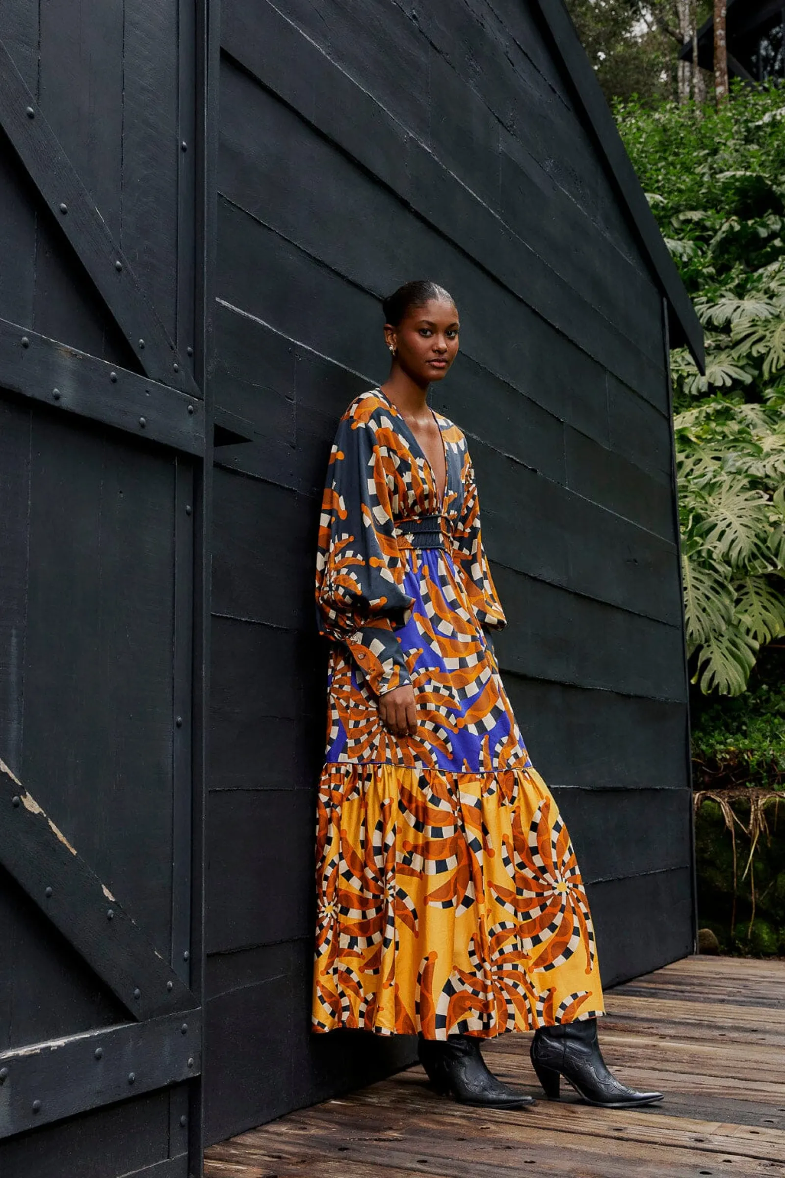 MIXED BANANADA LONG SLEEVE MAXI DRESS