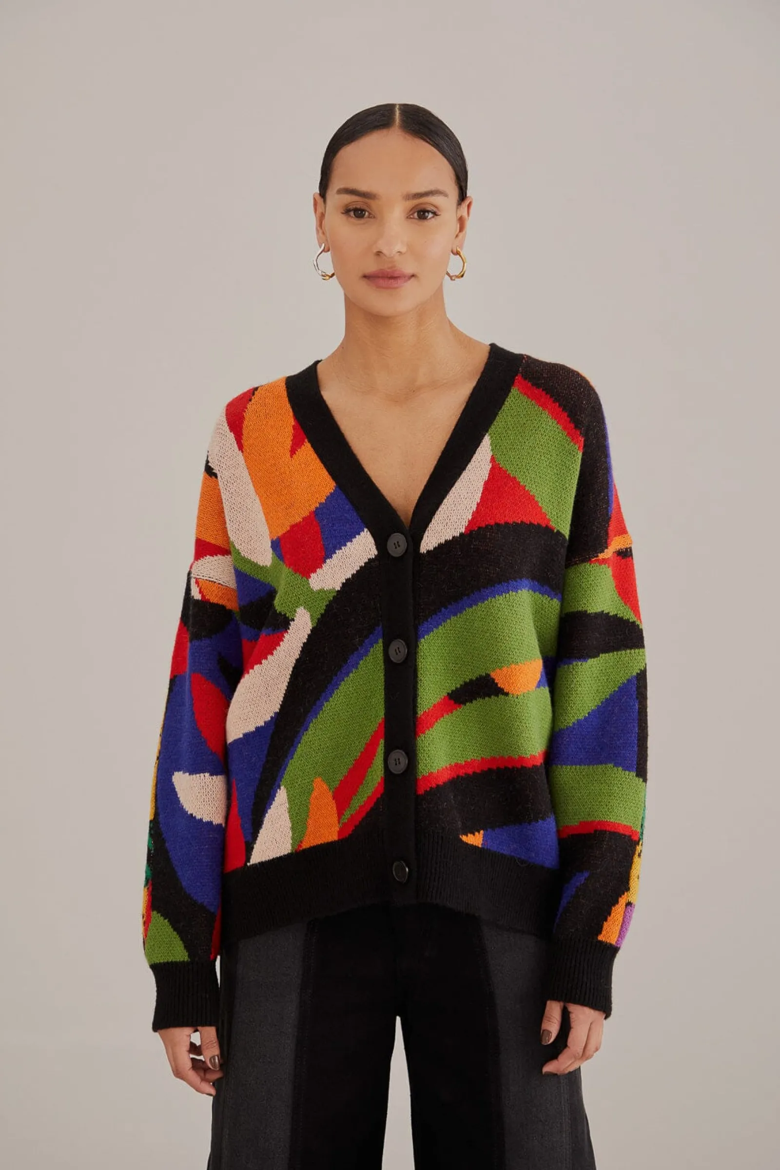  MIXED FLOWERS BANANAS KNIT CARDIGAN