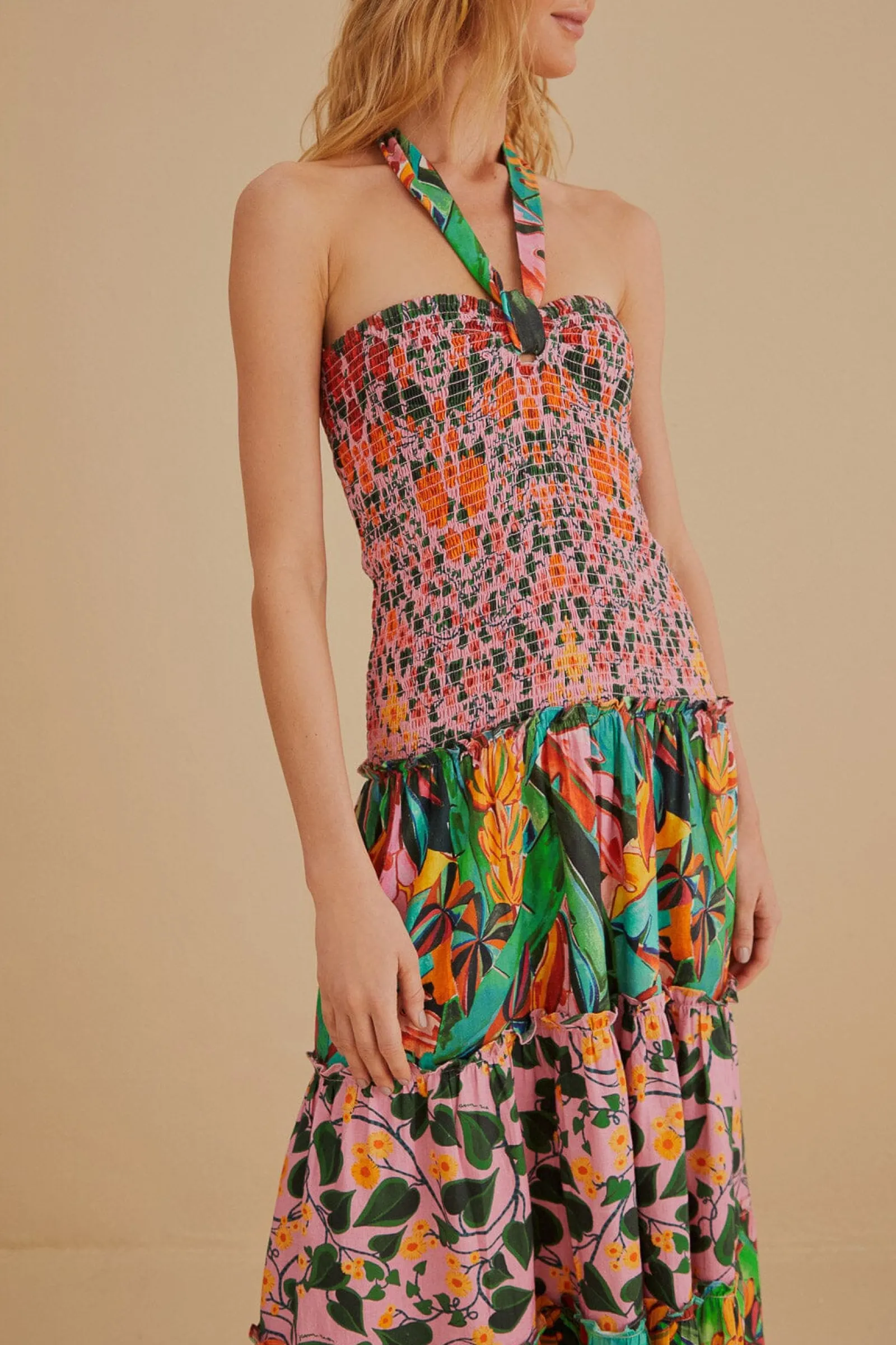 MIXED HEART IVY SCARF SLEEVELESS MIDI DRESS