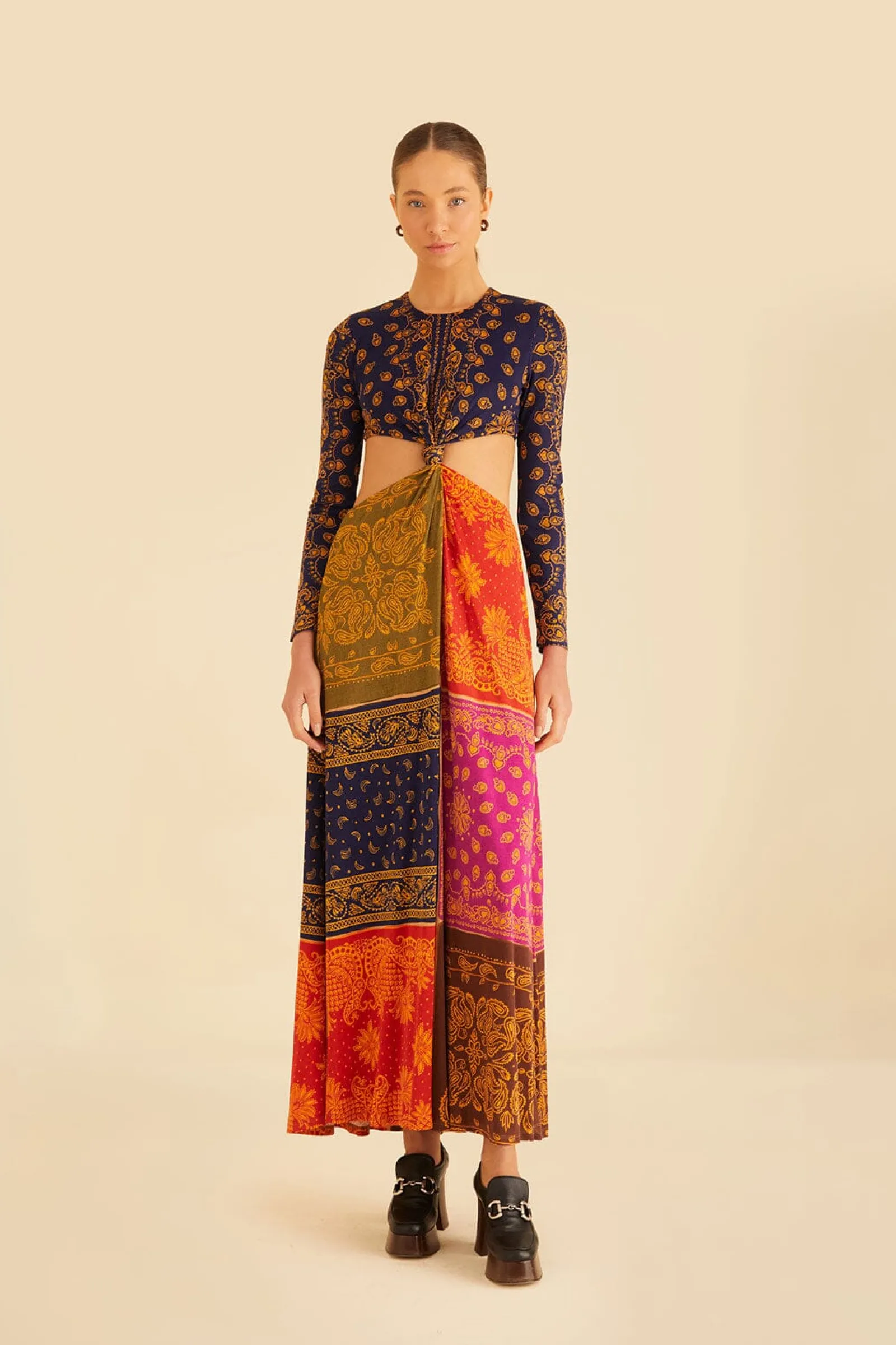 MULTICOLOR BANDANA DREAM CUT OUT MAXI DRESS