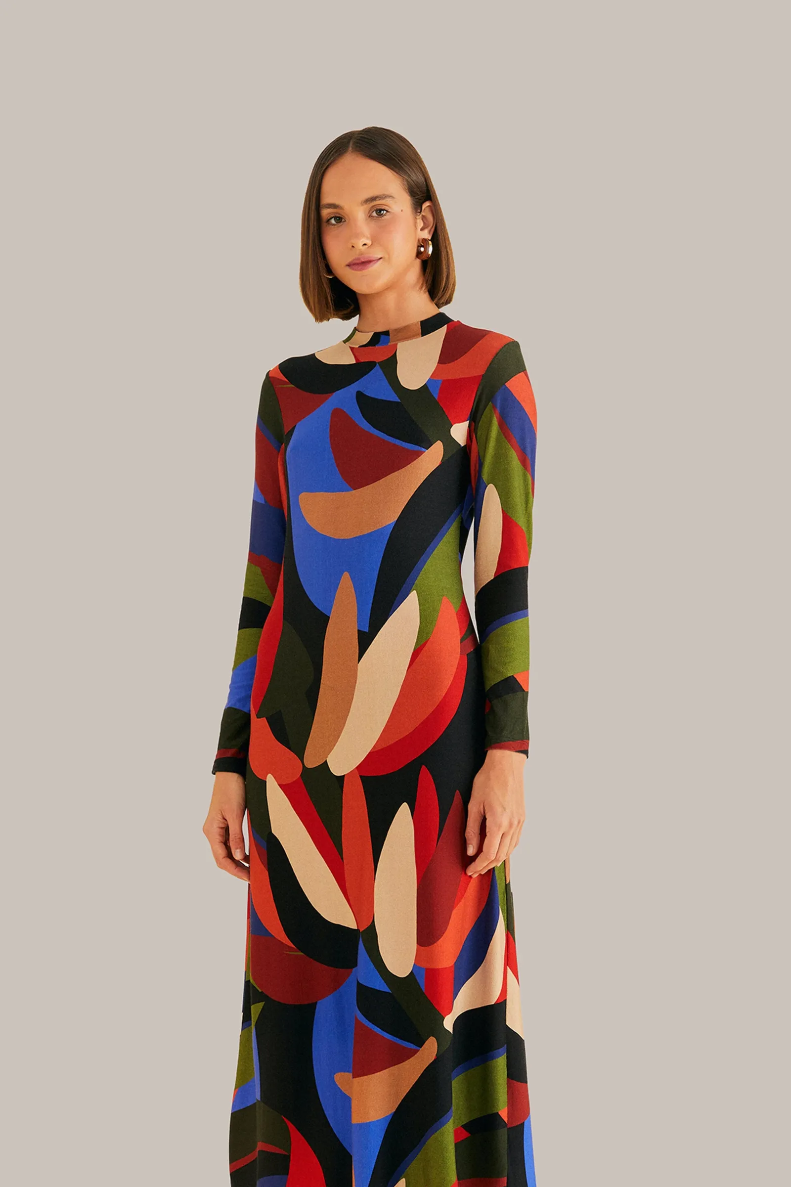 MULTICOLOR GRAPHIC BANANAS LENZING™ ECOVERO™ VISCOSE MIDI DRESS