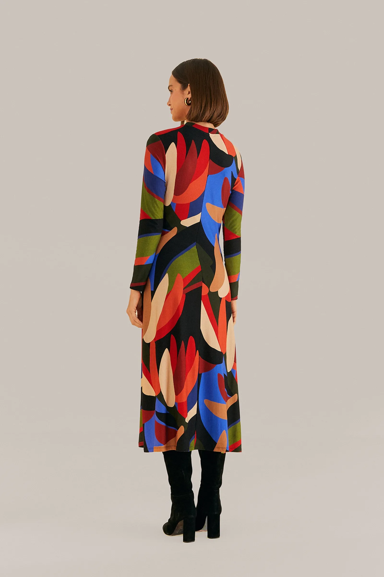 MULTICOLOR GRAPHIC BANANAS LENZING™ ECOVERO™ VISCOSE MIDI DRESS