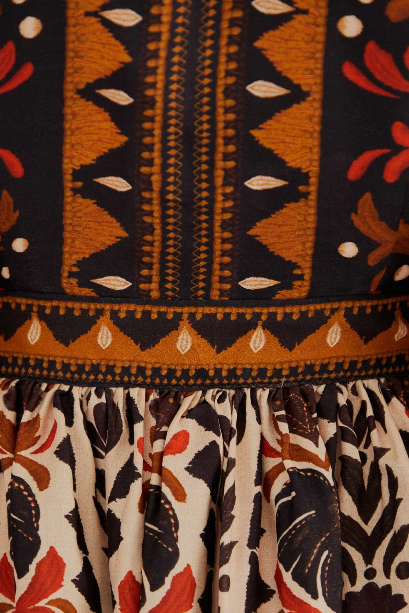 MULTICOLOR TAPESTRY GARDEN V NECK MINI DRESS