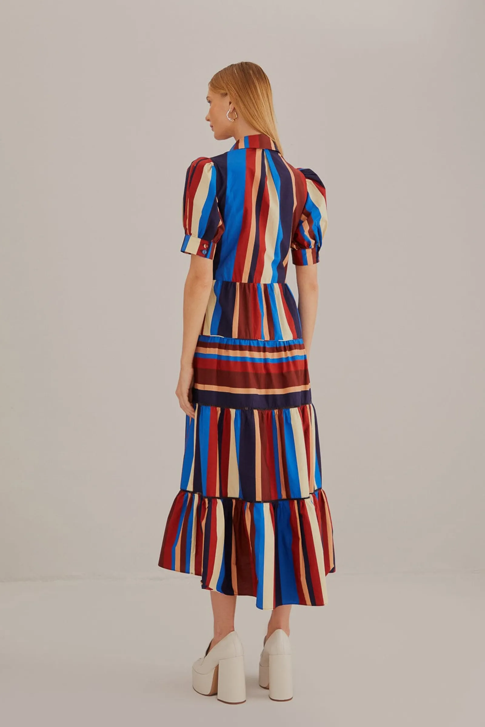  MULTICOLOR WINTER STRIPES SHORT SLEEVE MIDI DRESS