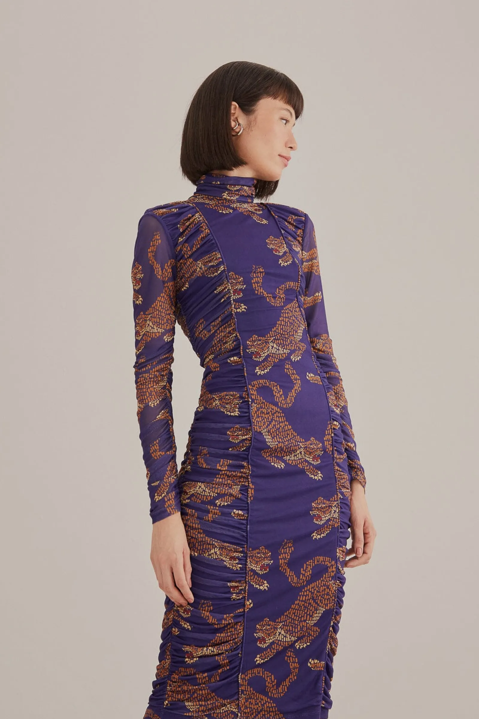  NAVY BLUE LEOPARDS  HIGH NECK MIDI DRESS