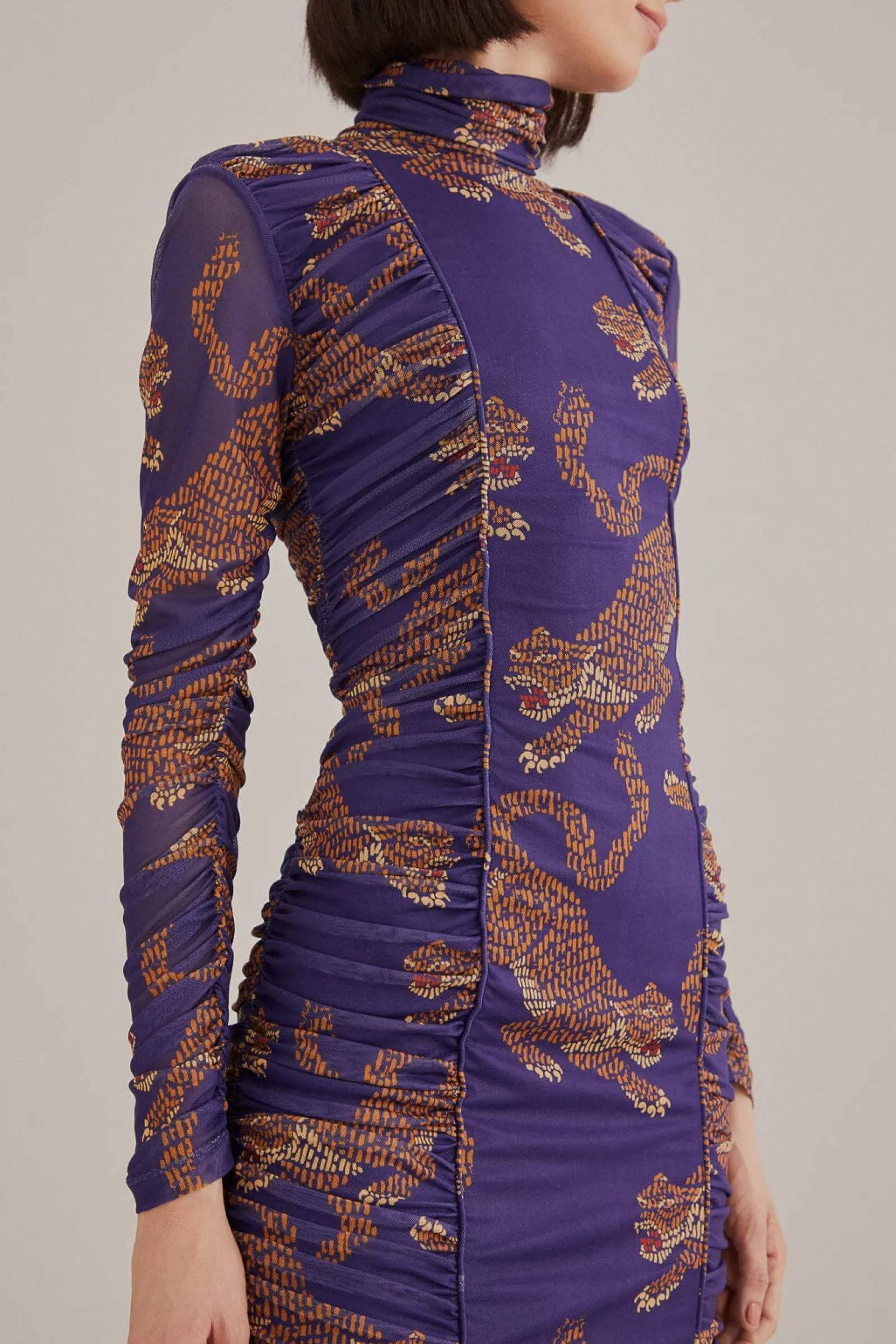 NAVY BLUE LEOPARDS HIGH NECK MIDI DRESS