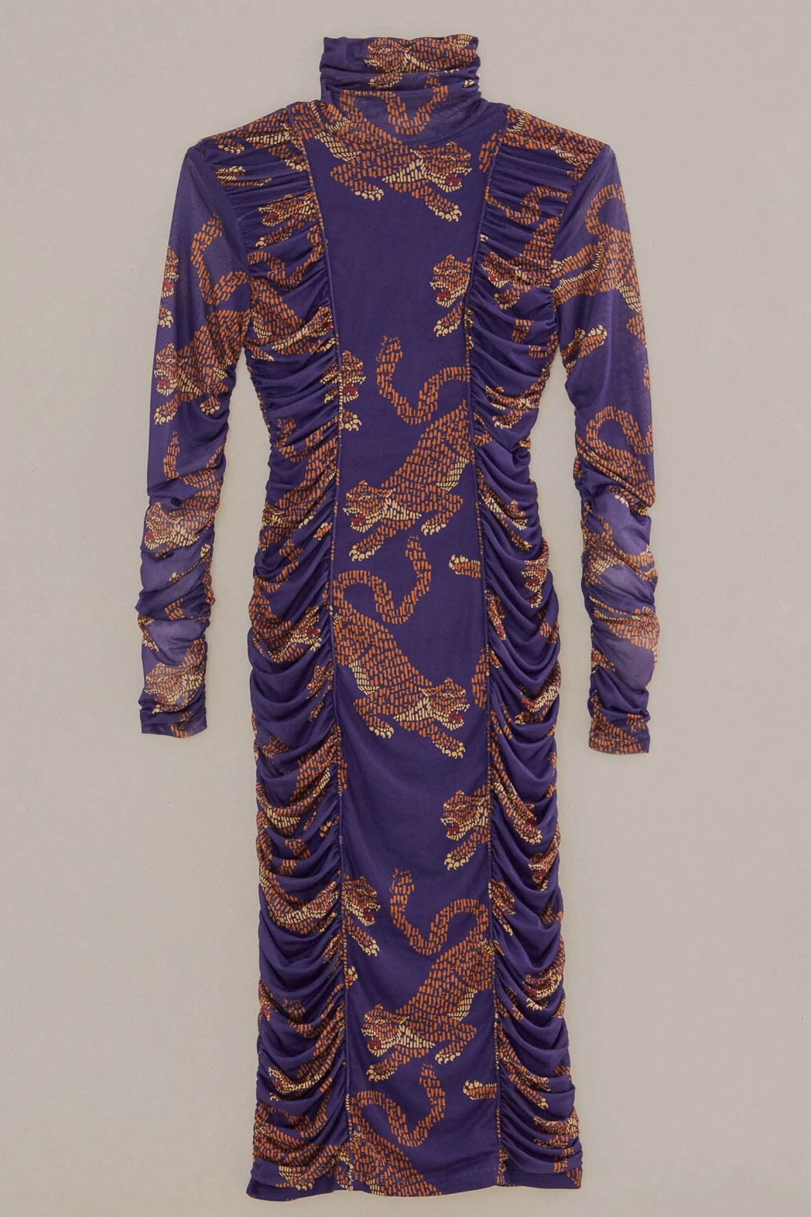 NAVY BLUE LEOPARDS HIGH NECK MIDI DRESS