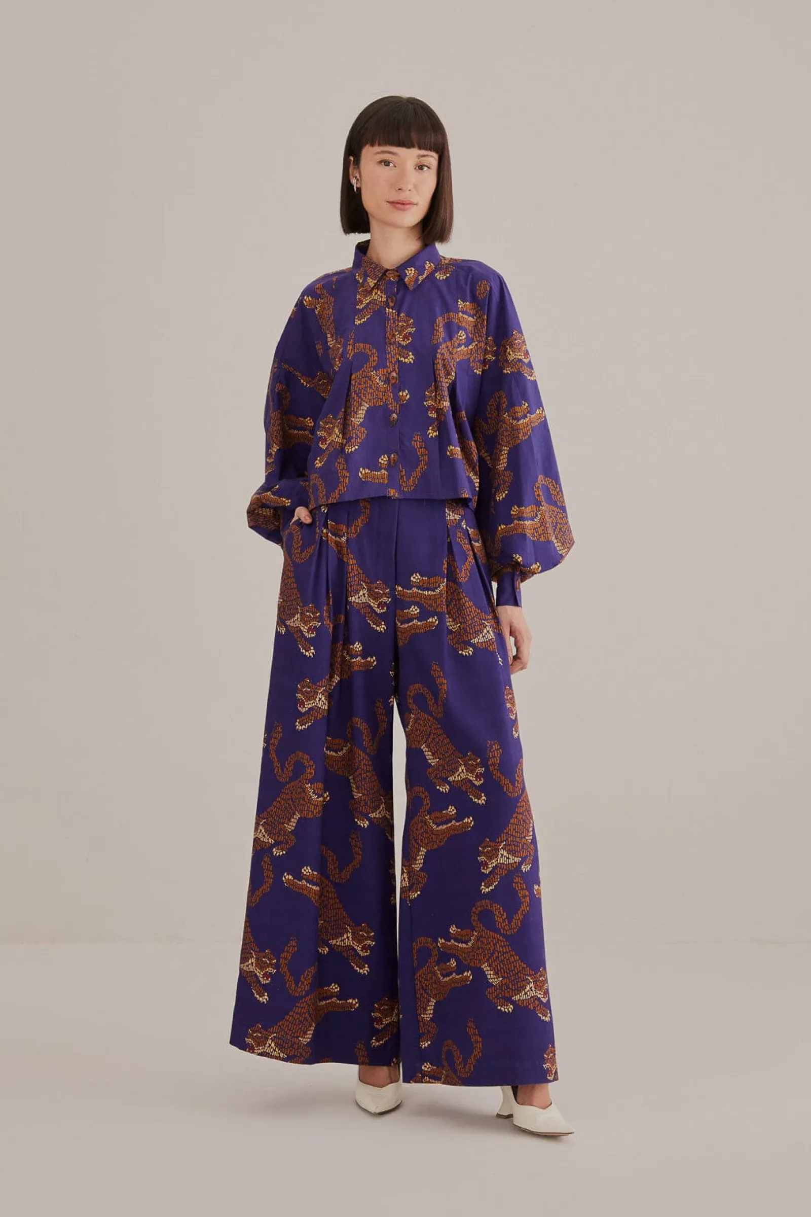  NAVY BLUE LEOPARDS TAILORED PANTS