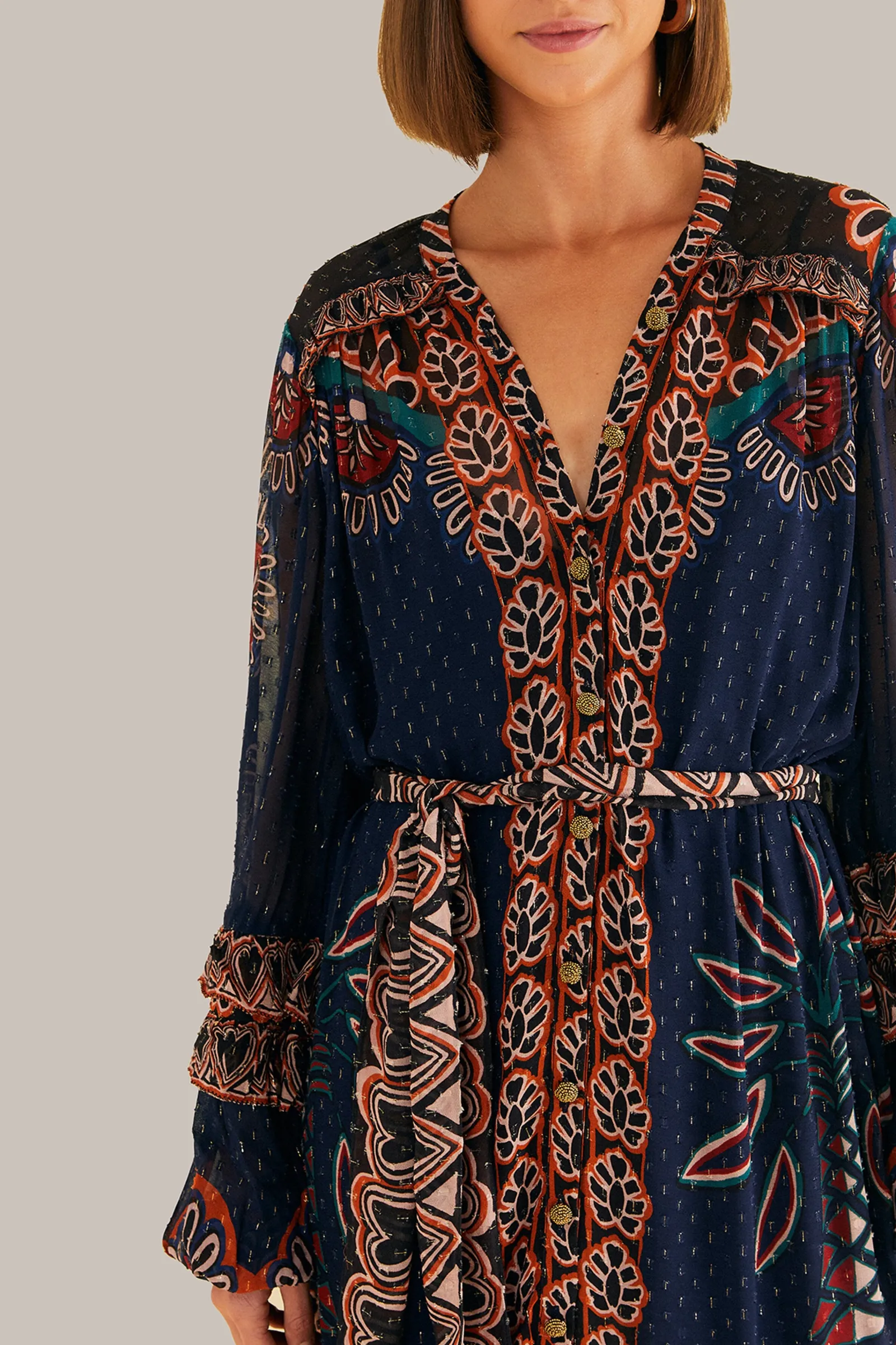 ORANGE AINIKA TAPESTRY SLIT MAXI DRESS