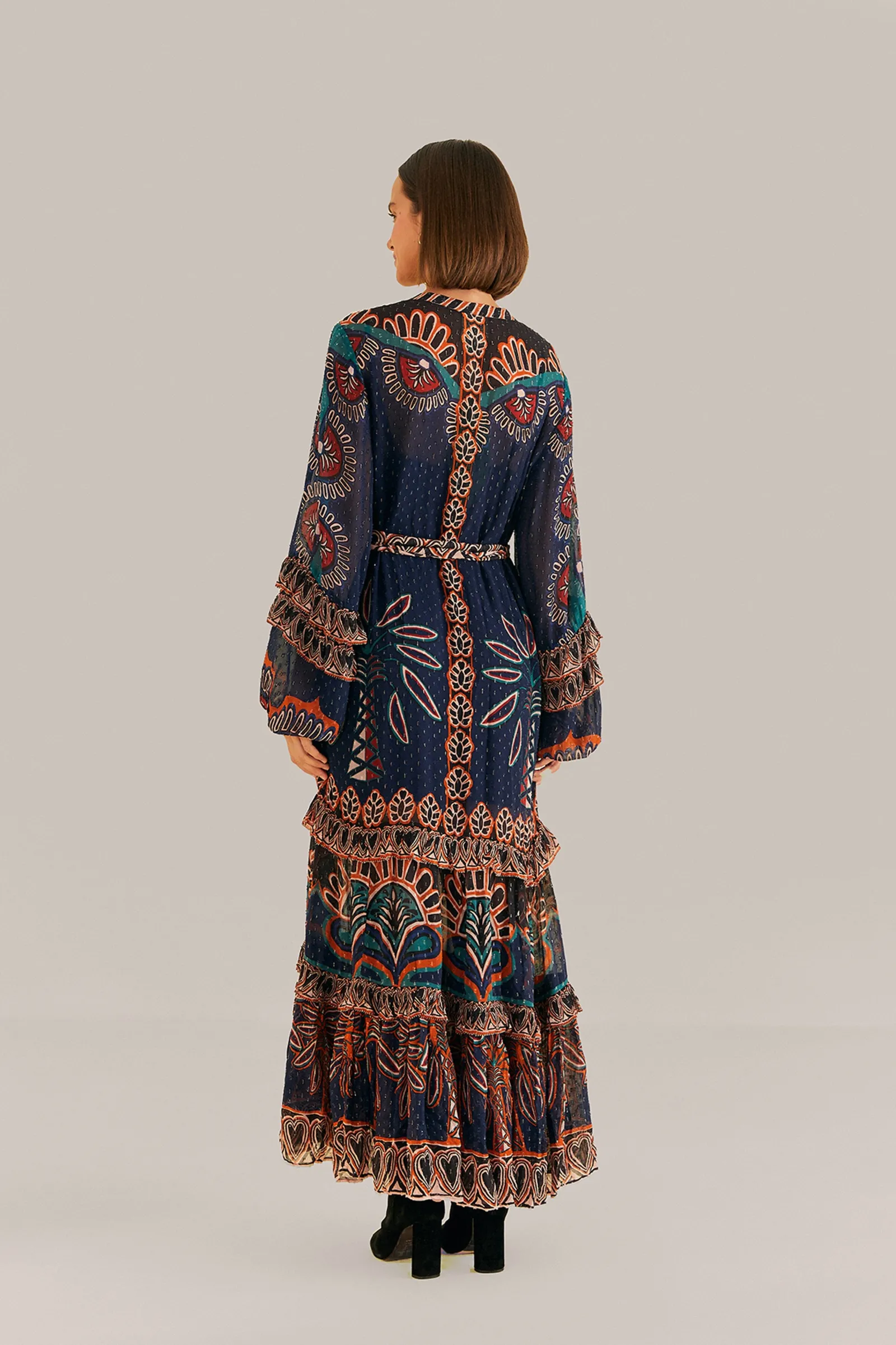 ORANGE AINIKA TAPESTRY SLIT MAXI DRESS