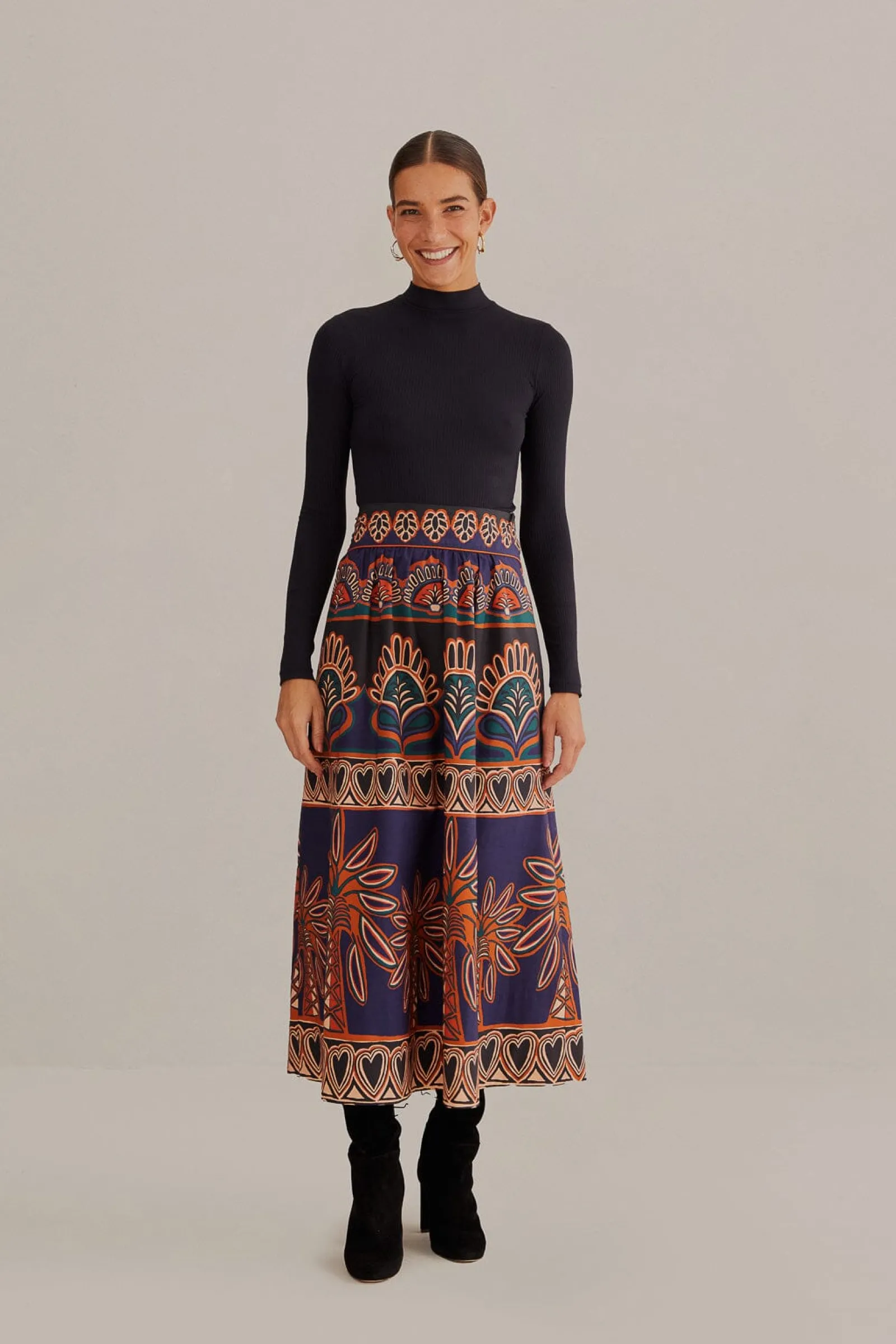  ORANGE AINIKA TAPESTRY MIDI SKIRT