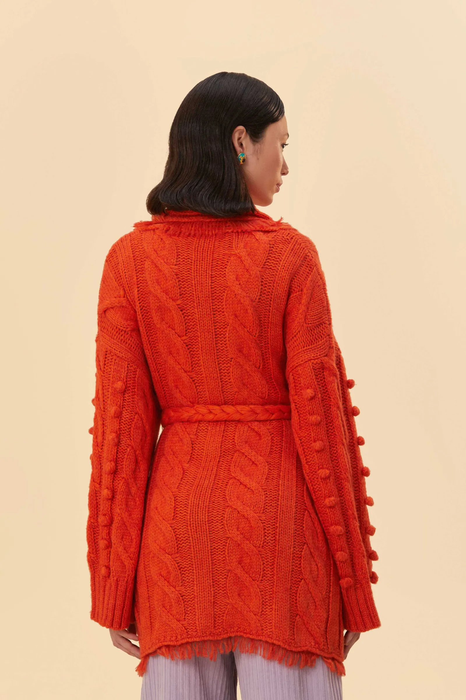 ORANGE BRAIDED KNIT CARDIGAN