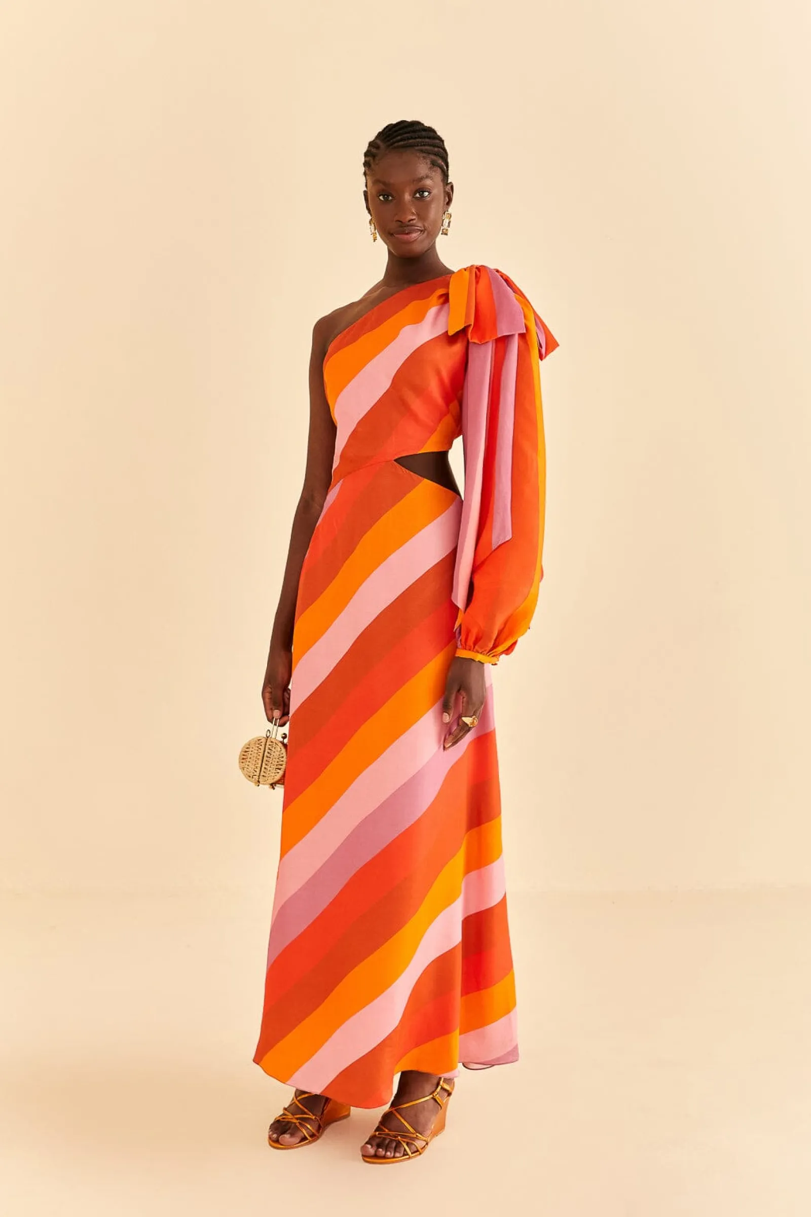 PARTY STRIPES MULTICOLOR ONE SHOULDER MAXI DRESS