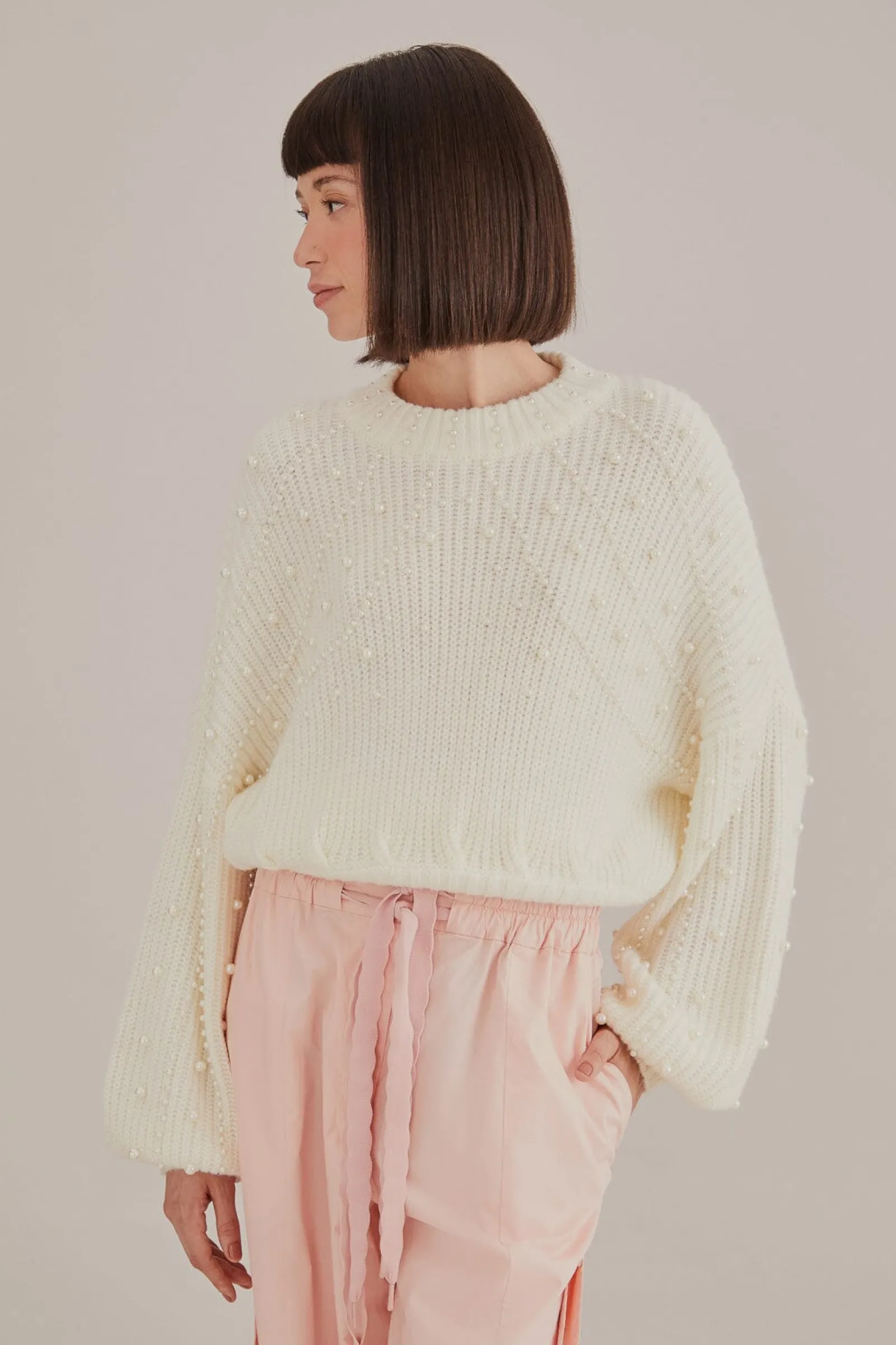  PEARL EMBROIDERED BUBBLE SWEATER