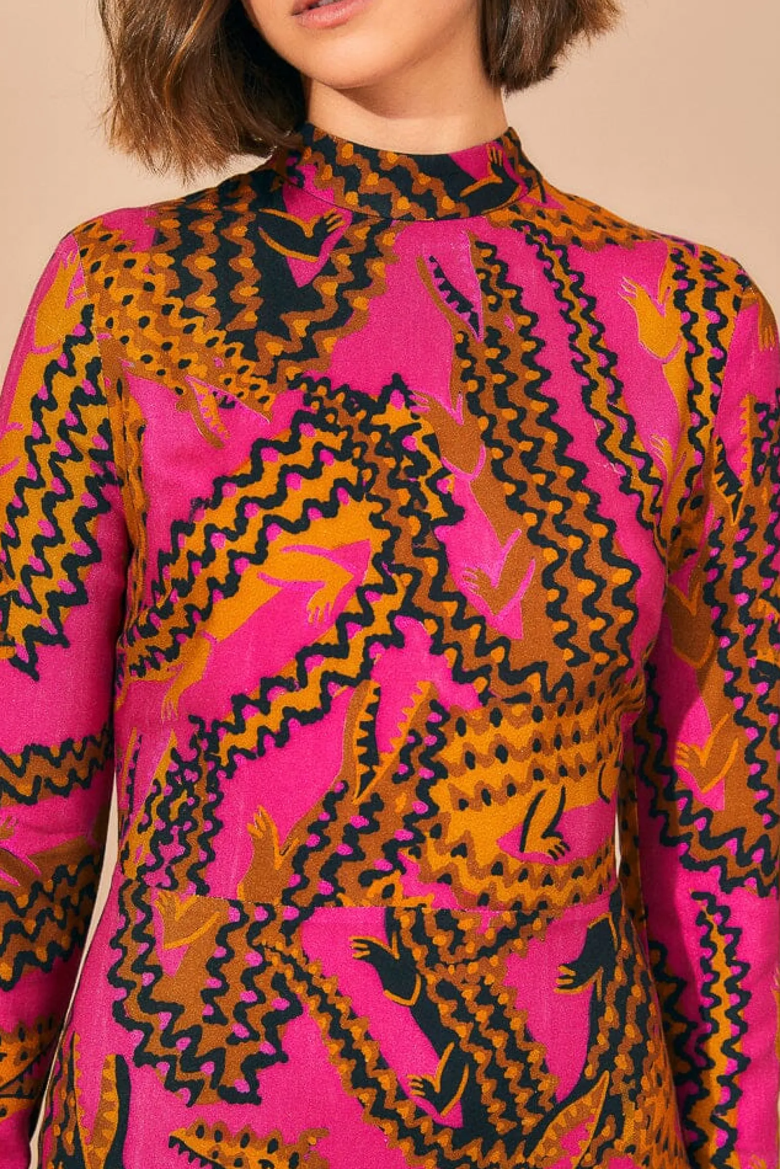 PINK CROCO LENZING™ ECOVERO™ VISCOSE SLIT MIDI DRESS