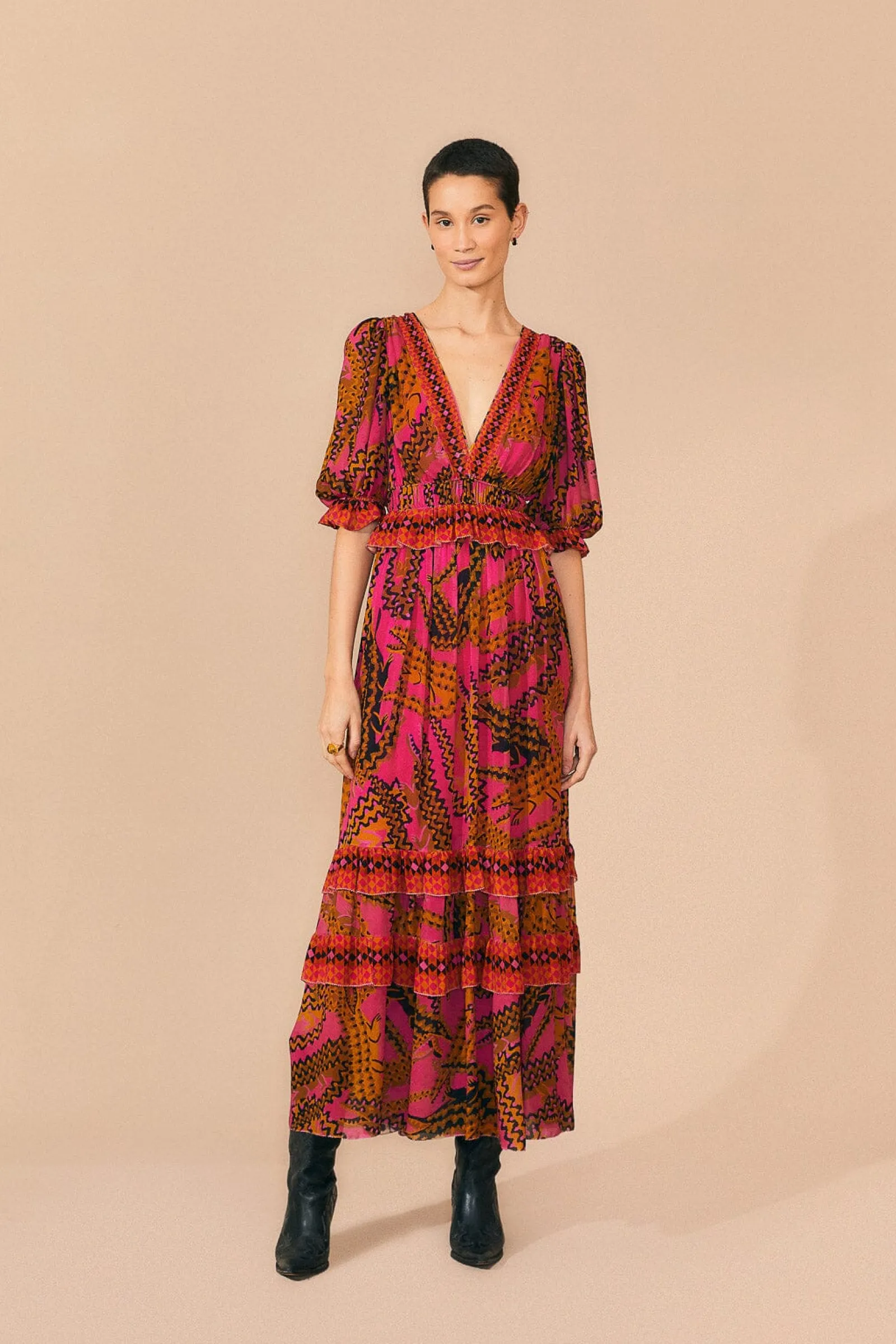  PINK CROCO SHORT SLEEVE MAXI DRESS