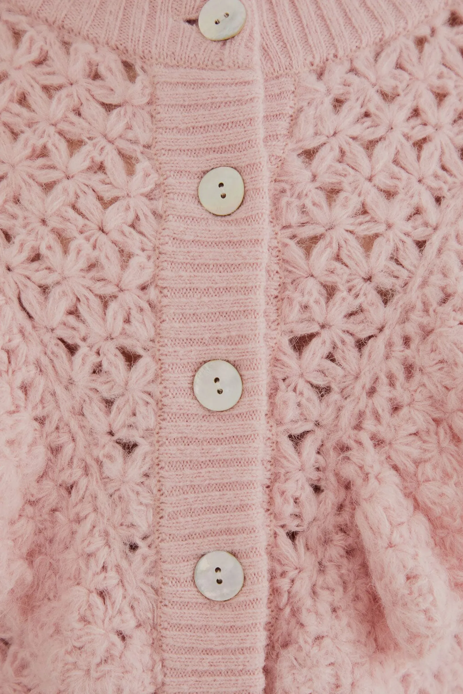PINK FLOWER TEXTURE KNIT CARDIGAN