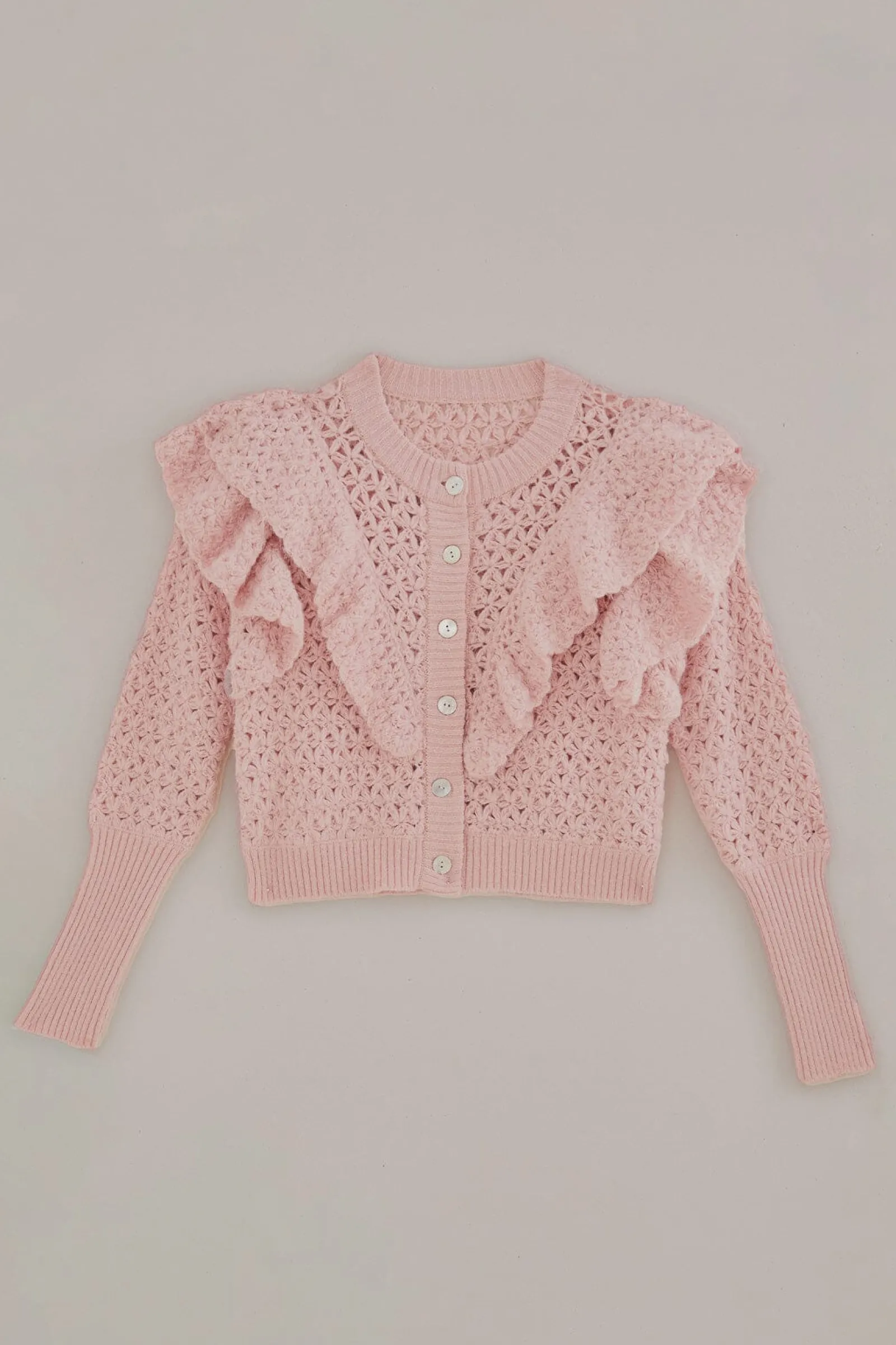 PINK FLOWER TEXTURE KNIT CARDIGAN