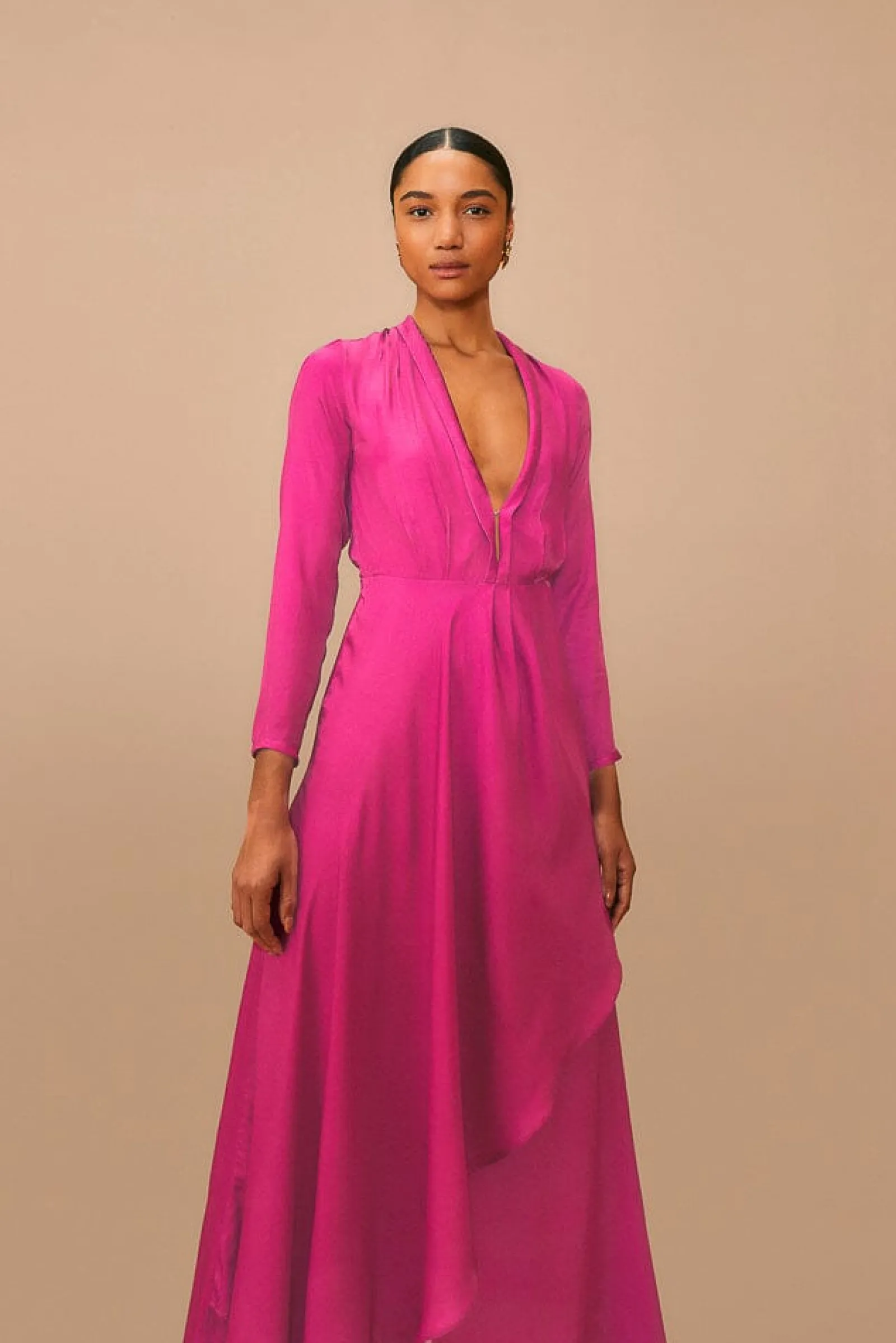 PINK LONG SLEEVE MAXI DRESS