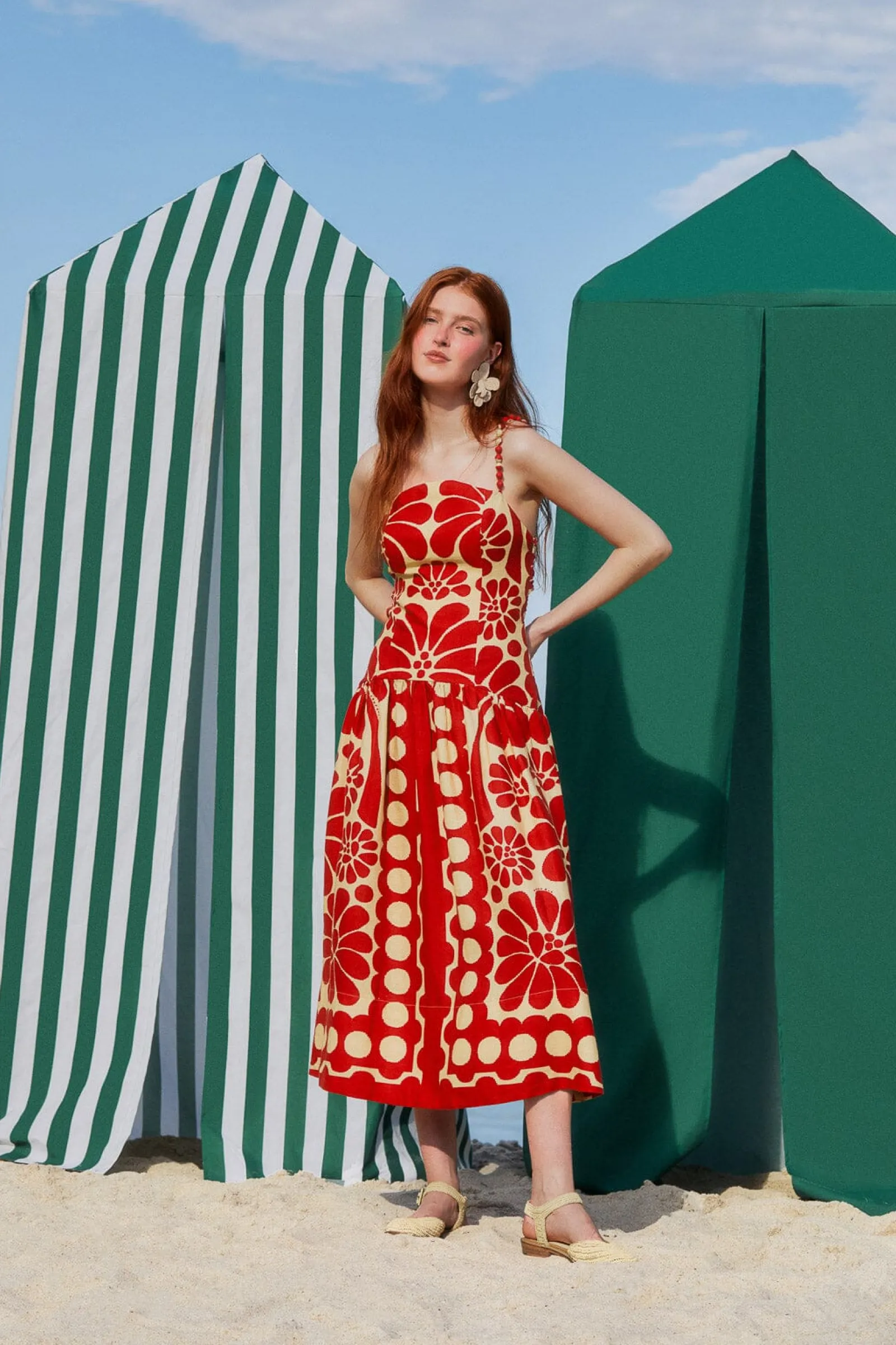 RED PALERMO SLEEVELESS MIDI DRESS