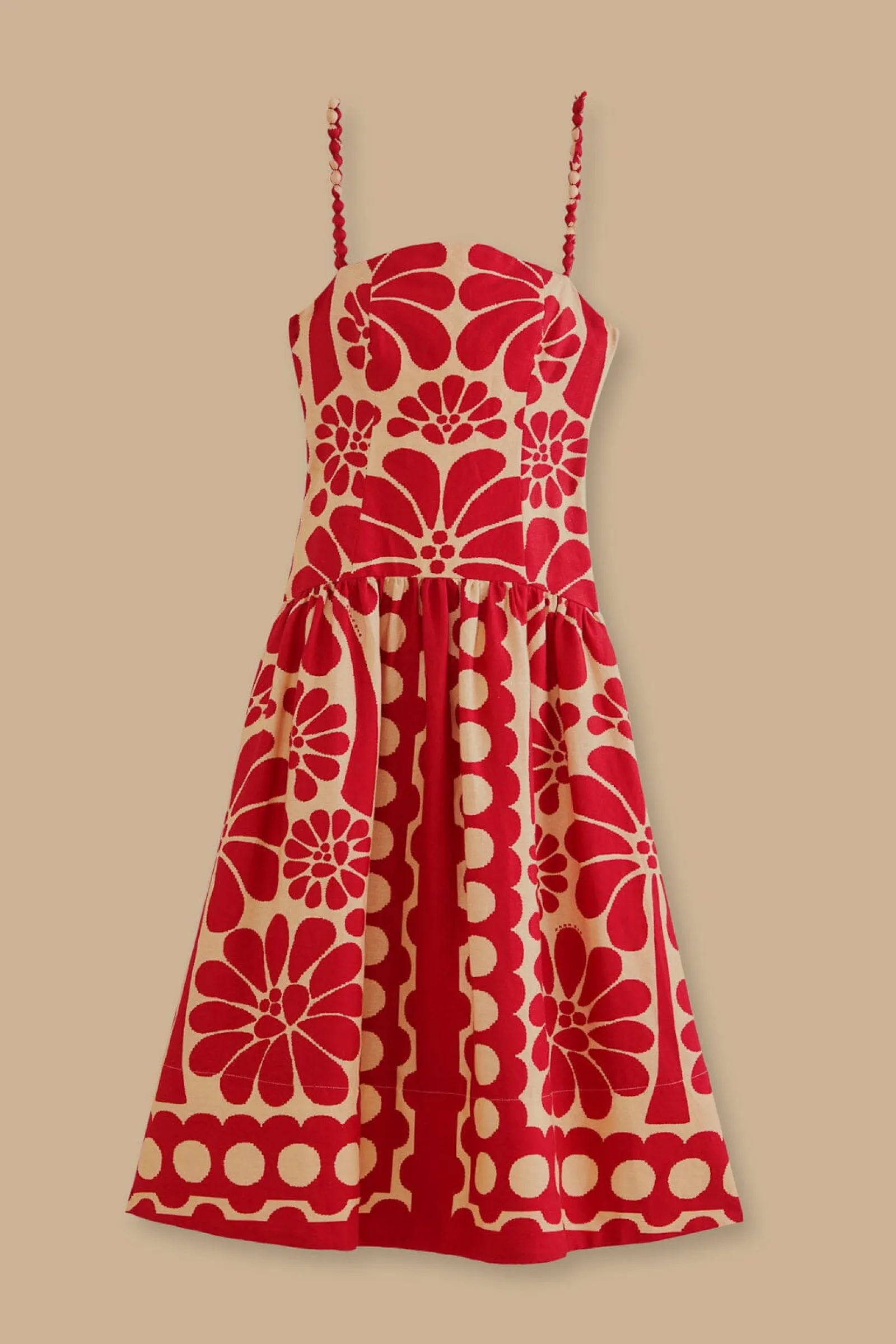 RED PALERMO SLEEVELESS MIDI DRESS