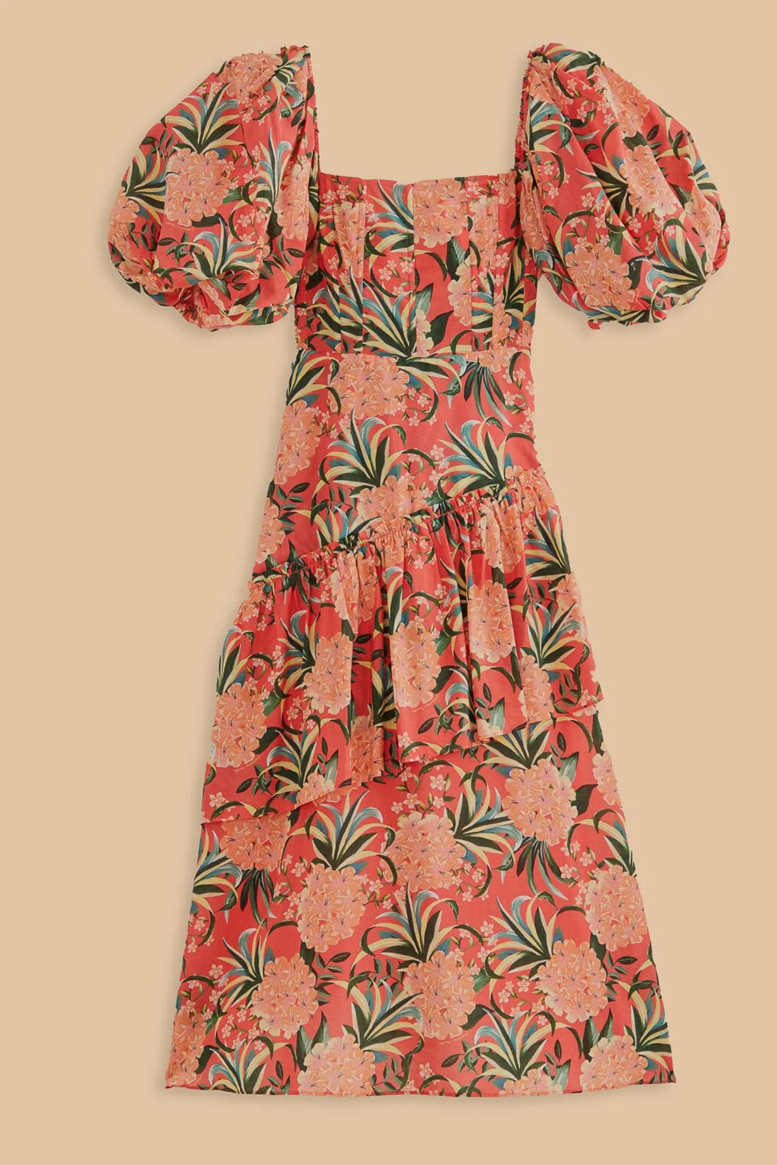 RED PINEAPPLE BLOOM CUT OUT MIDI DRESS