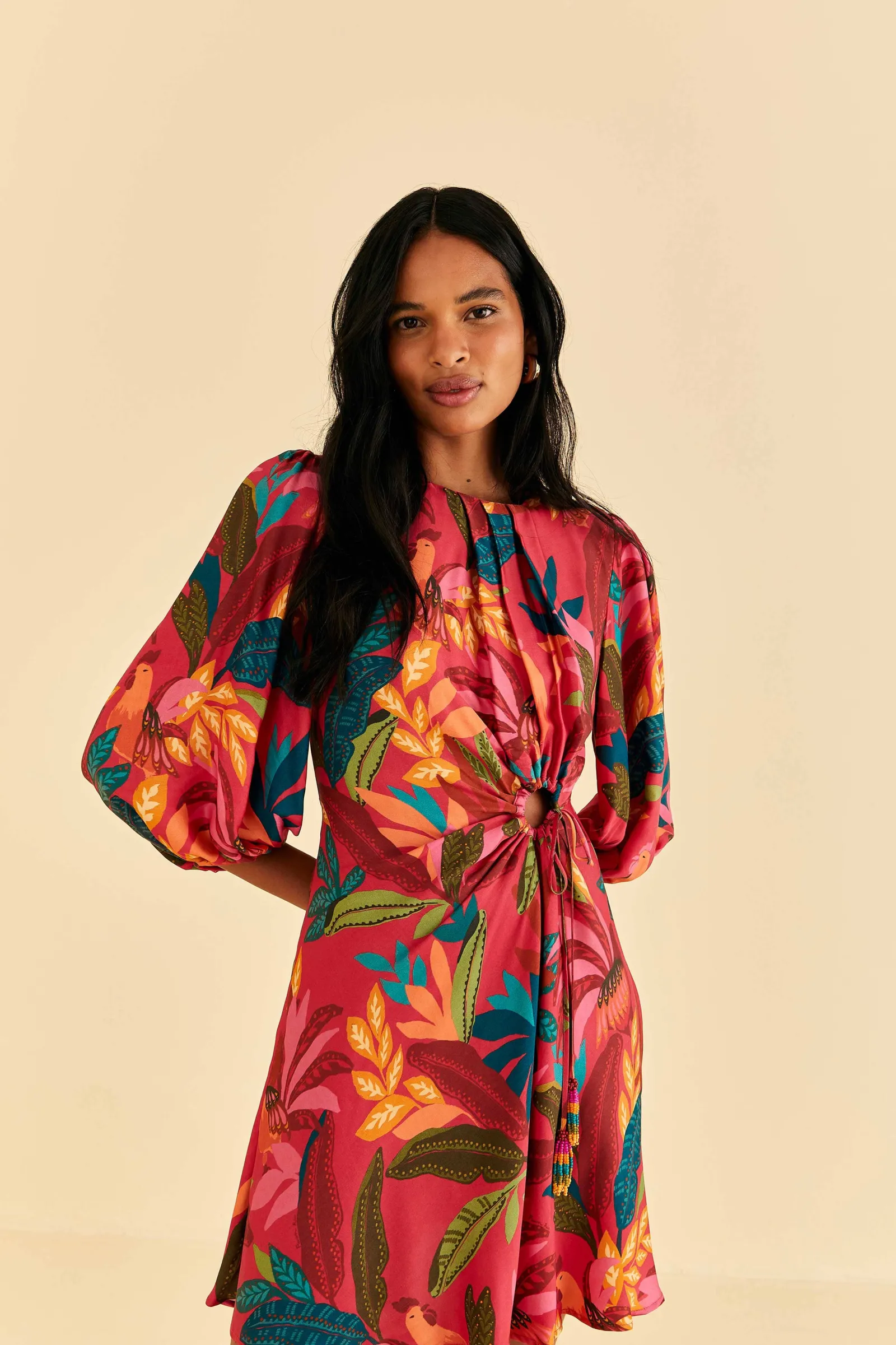  RED ROOSTER LEAVES LONG SLEEVE MINI DRESS